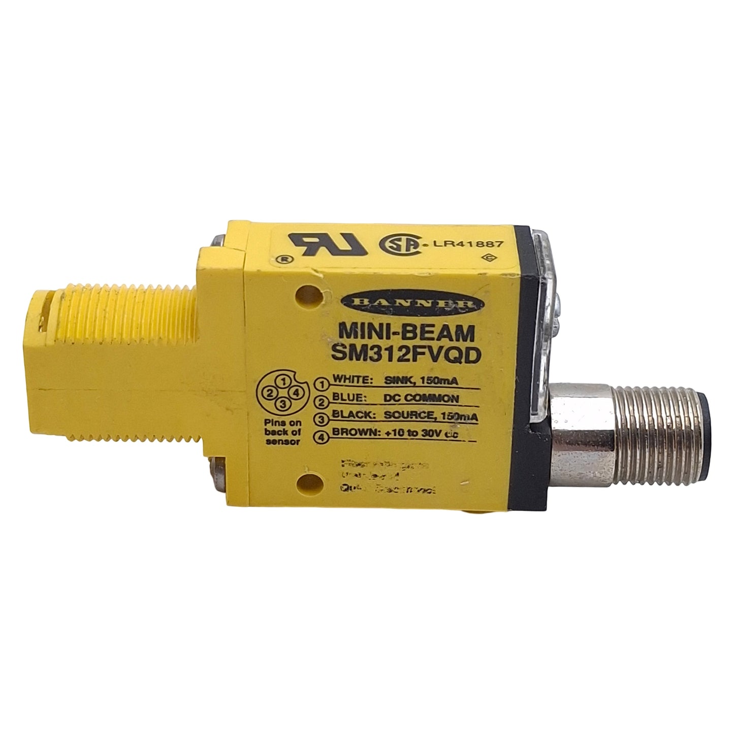 Used Banner SM312FVQD MINI-BEAM Fiber Optic Amplifier, 1NPN/1PNP, 10-30VDC, 4-Pin M12