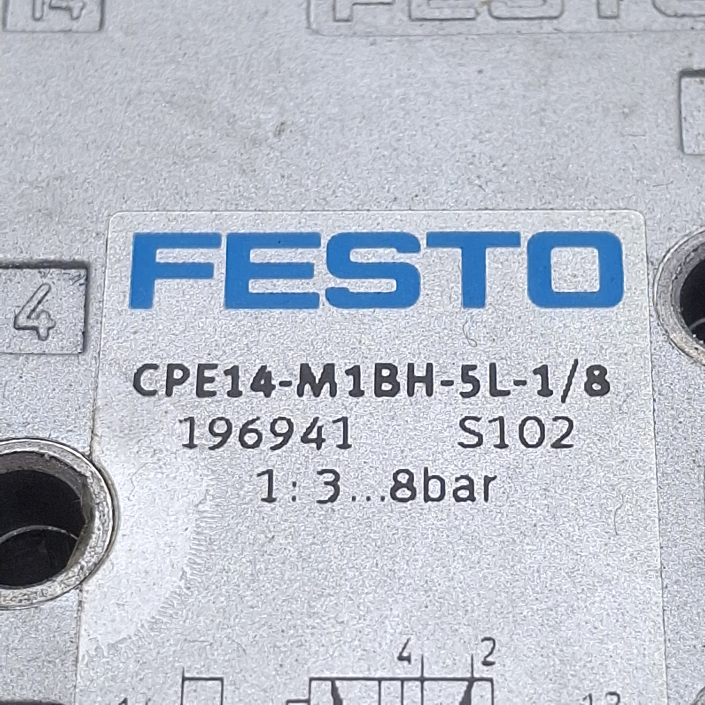 Used Festo CPE14-M1BH-5L-1/8 Solenoid Valve, 5/2-Way, G1/8in, 3-8bar, 24VDC Coil