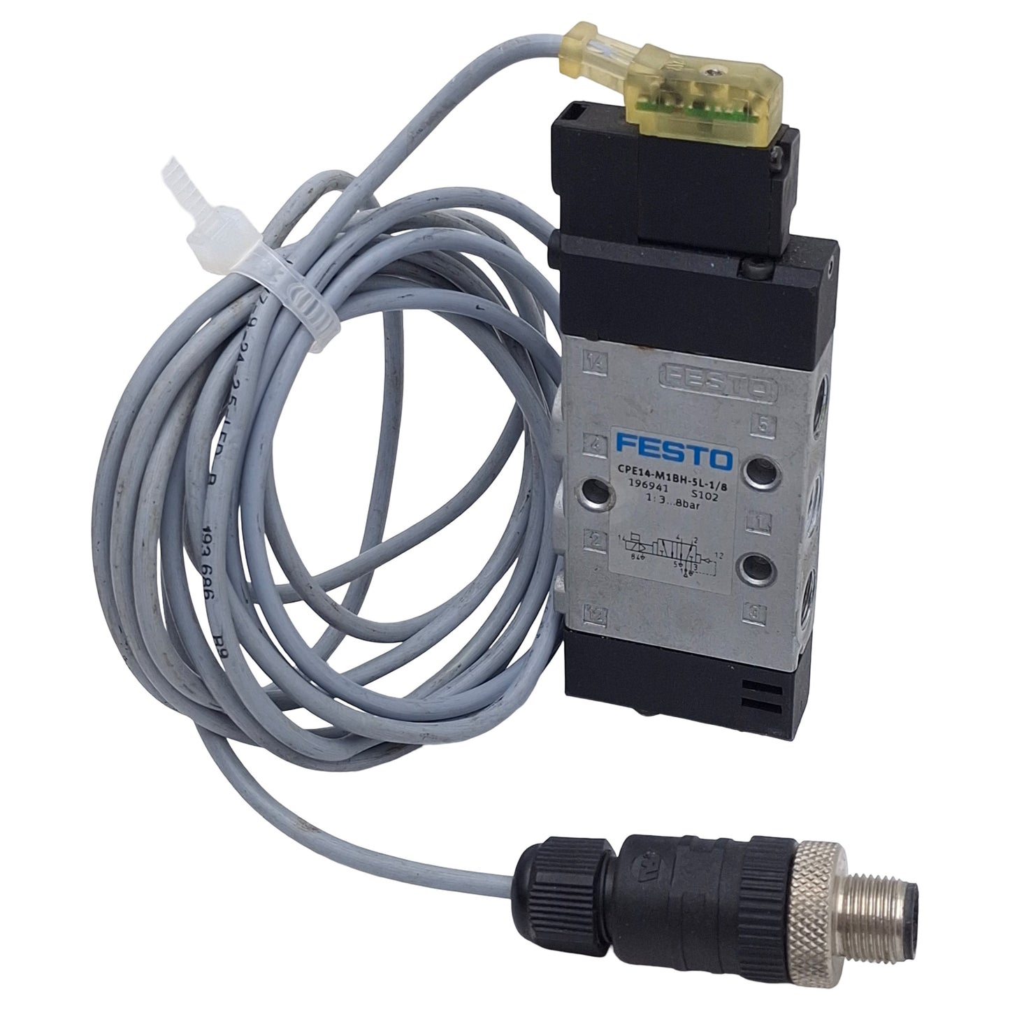 Used Festo CPE14-M1BH-5L-1/8 Solenoid Valve, 5/2-Way, G1/8in, 3-8bar, 24VDC Coil