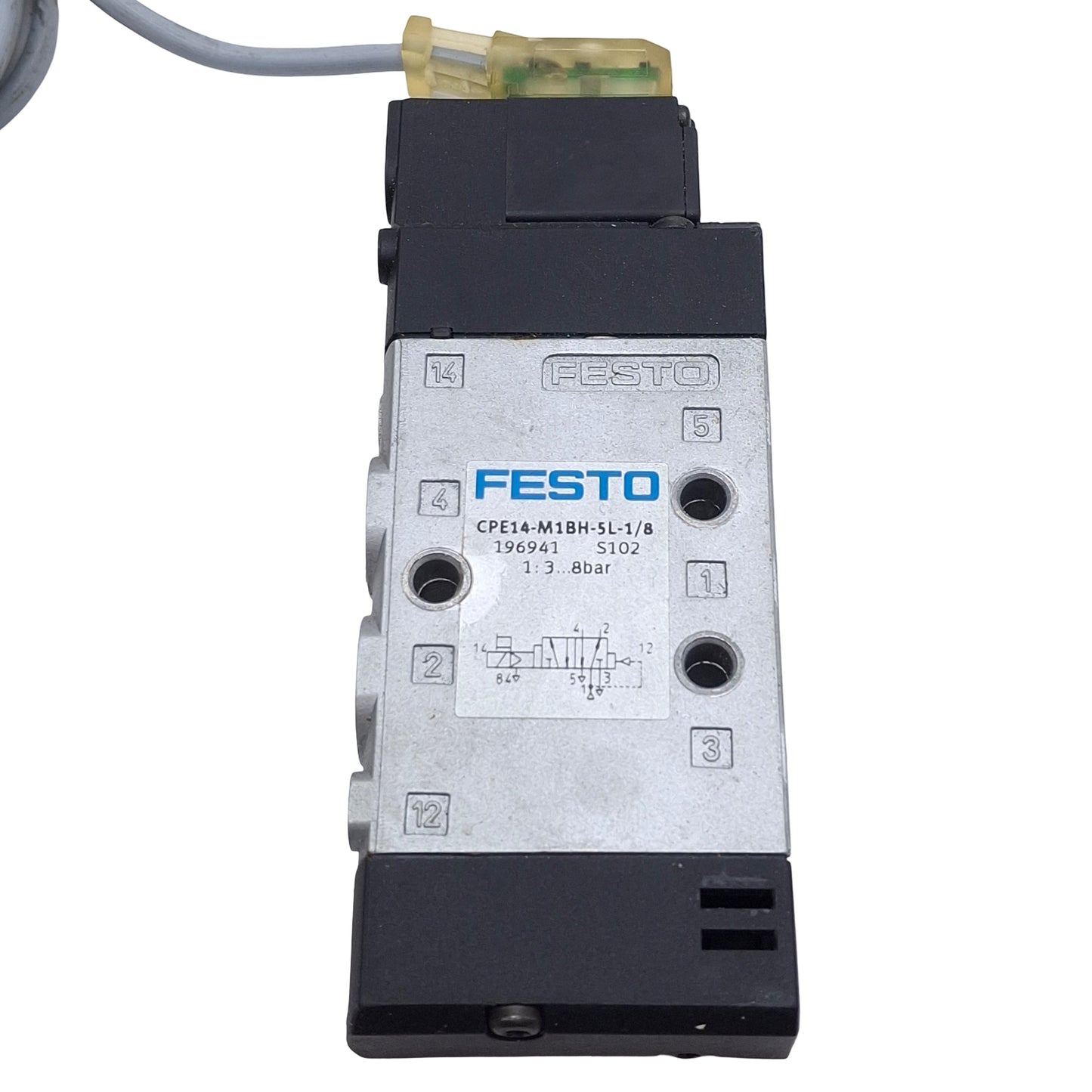 Used Festo CPE14-M1BH-5L-1/8 Solenoid Valve, 5/2-Way, G1/8in, 3-8bar, 24VDC Coil