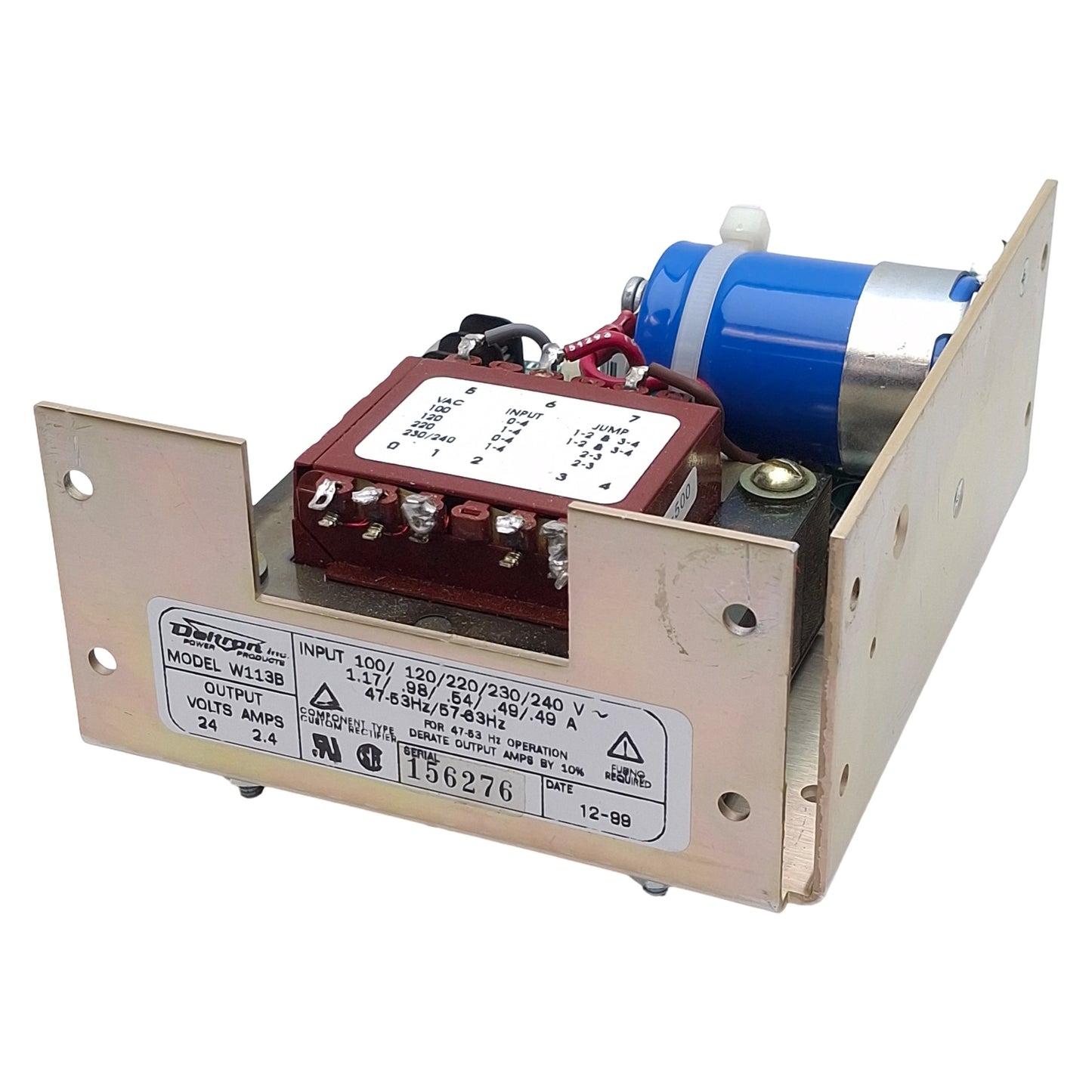 Used Deltron W113B Power Supply, 100/120/220/230/240VAC In, 2.4A 24VDC Out
