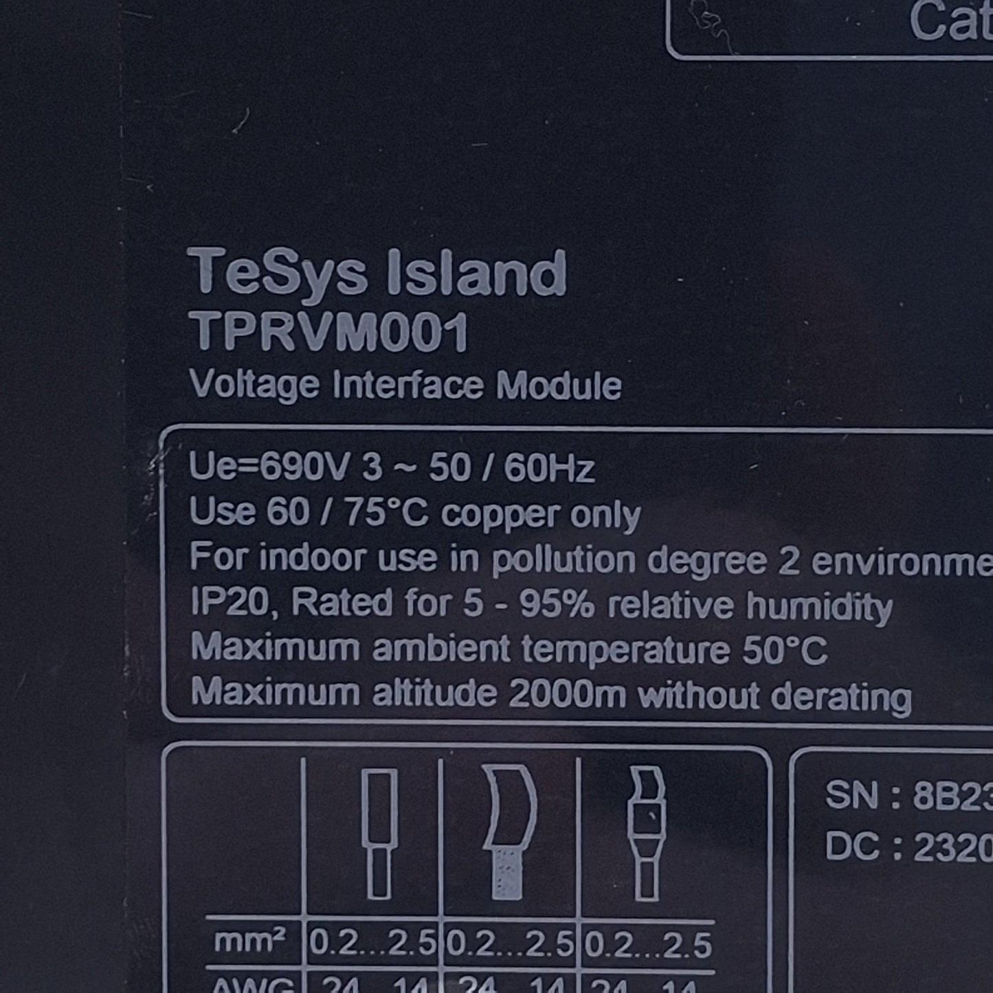 Used Schneider Electric TPRVM001 TeSys Voltage Interface Module 100-690VAC Range