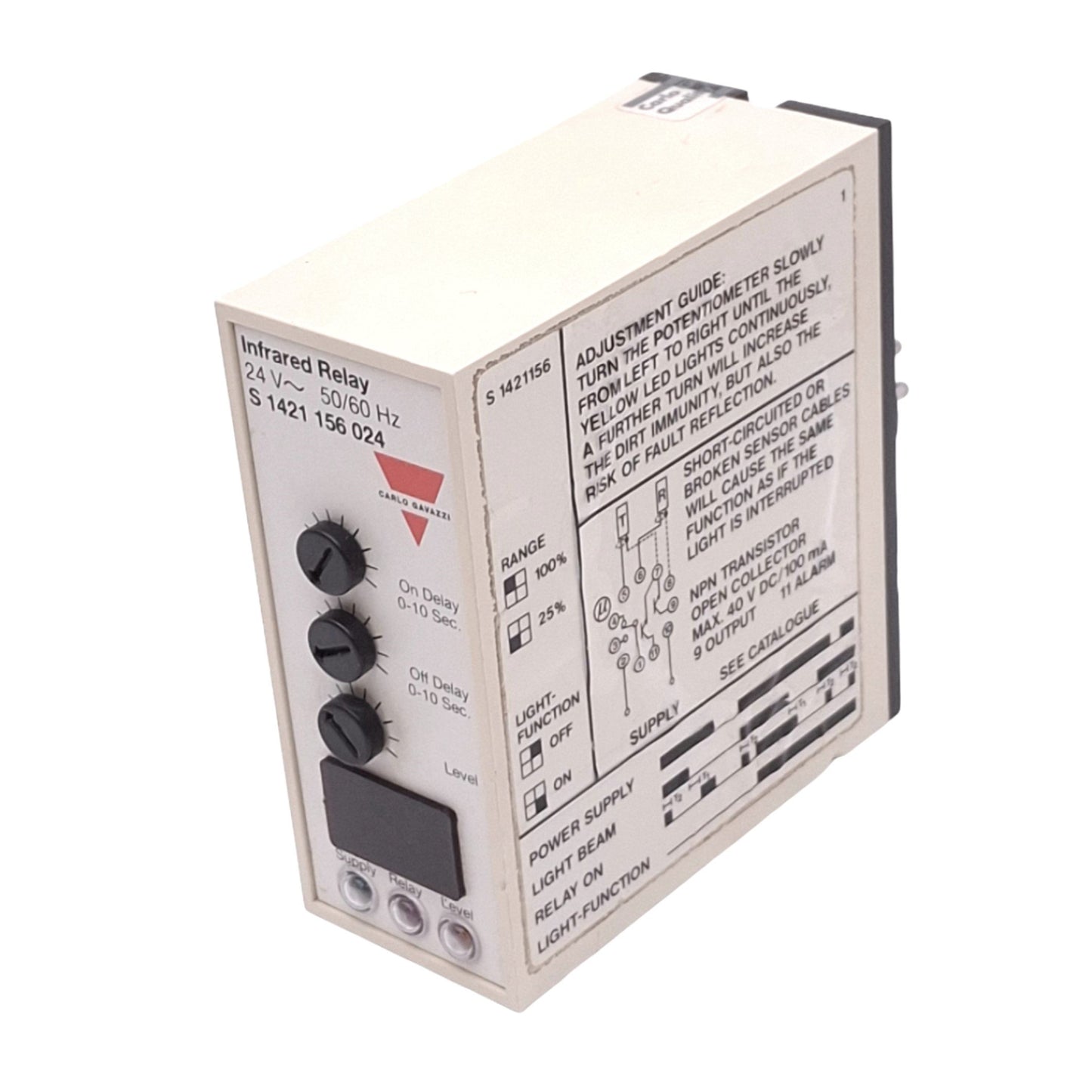 Used CARLO GAVAZZI S1421156024 Infrared Relay, SPDT, 10A Max, NPN Open, 24VAC