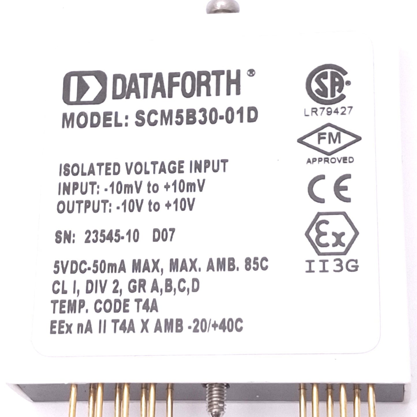 Used Dataforth SCM5B30-01D Isolated Analog Voltage Input Module, +-10mV In, +-10V Out