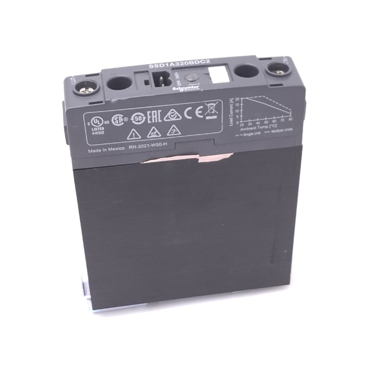 Used Schneider Electric SSD1A320BDC2 Solid State Relay, SPST-NO, 4-32VDC In, 20A Max