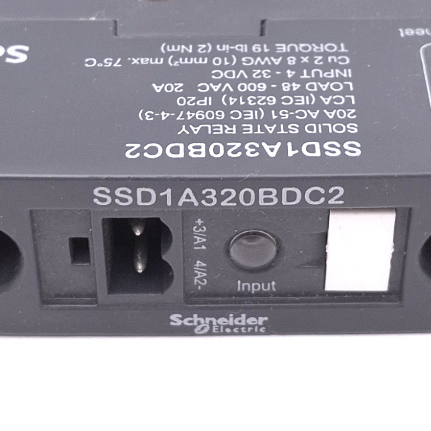 Used Schneider Electric SSD1A320BDC2 Solid State Relay, SPST-NO, 4-32VDC In, 20A Max
