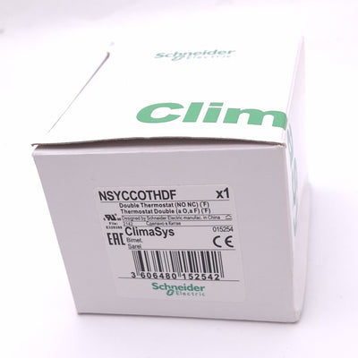 New Schneider Electric NSYCCOTHDF ClimaSys CC Double Thermostat, 1NO 1NC, 250VAC