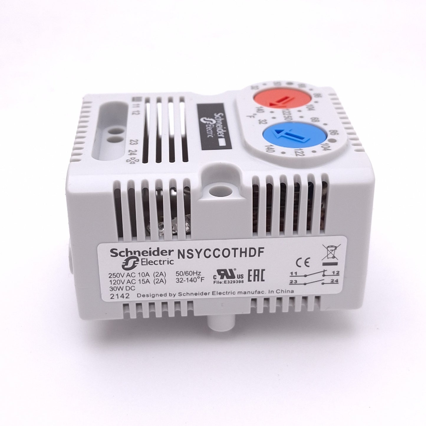 New Schneider Electric NSYCCOTHDF ClimaSys CC Double Thermostat, 1NO 1NC, 250VAC