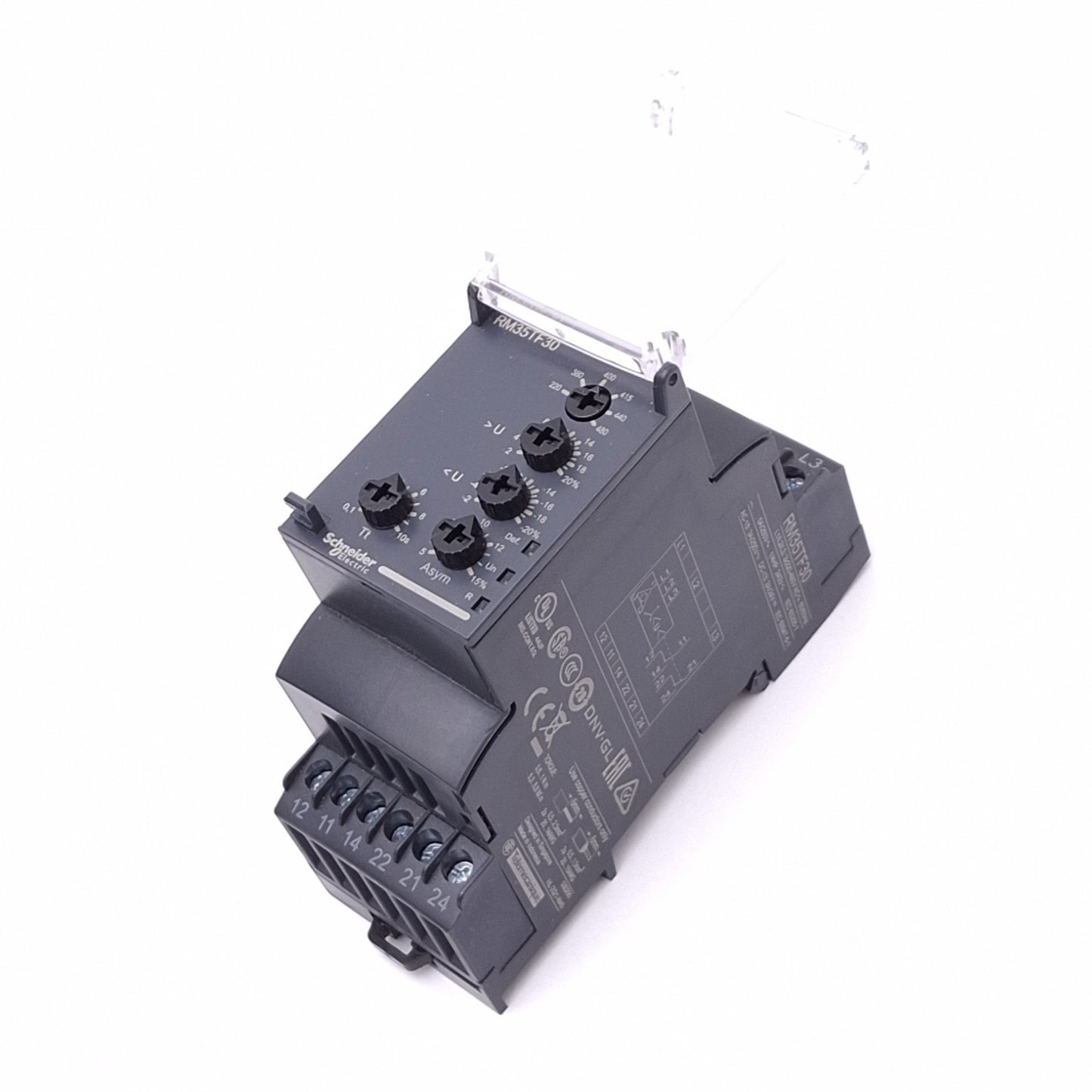 Used Schneider Electric RM35TF30 Monitoring Relay, 220-480VAC, DPDT 5A Max, DIN Rail