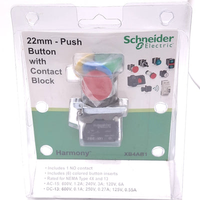 New Schneider Electric XB4AB1 Harmony Pushbutton Kit, 22mm, 1NO, 240V 3A Max