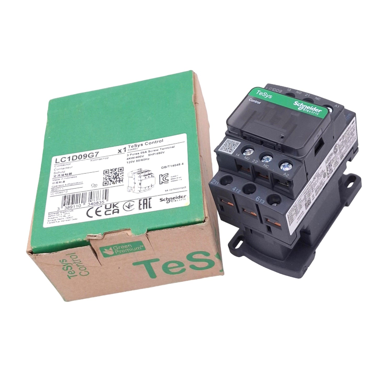 New Schneider Electric LC1D09G7 TeSys Contactor, 3-Pole, 9A Max, 120VAC Coil
