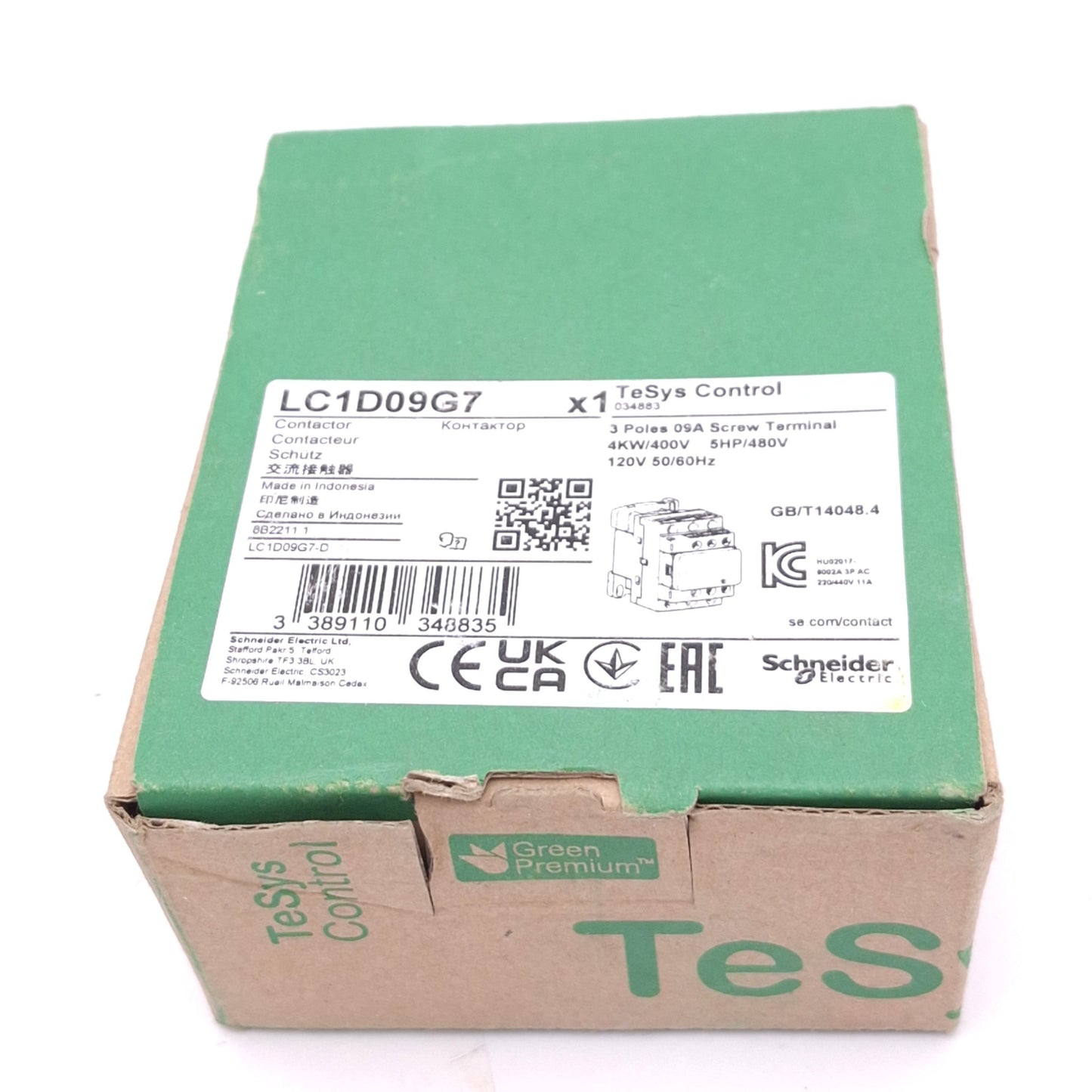 New Schneider Electric LC1D09G7 TeSys Contactor, 3-Pole, 9A Max, 120VAC Coil