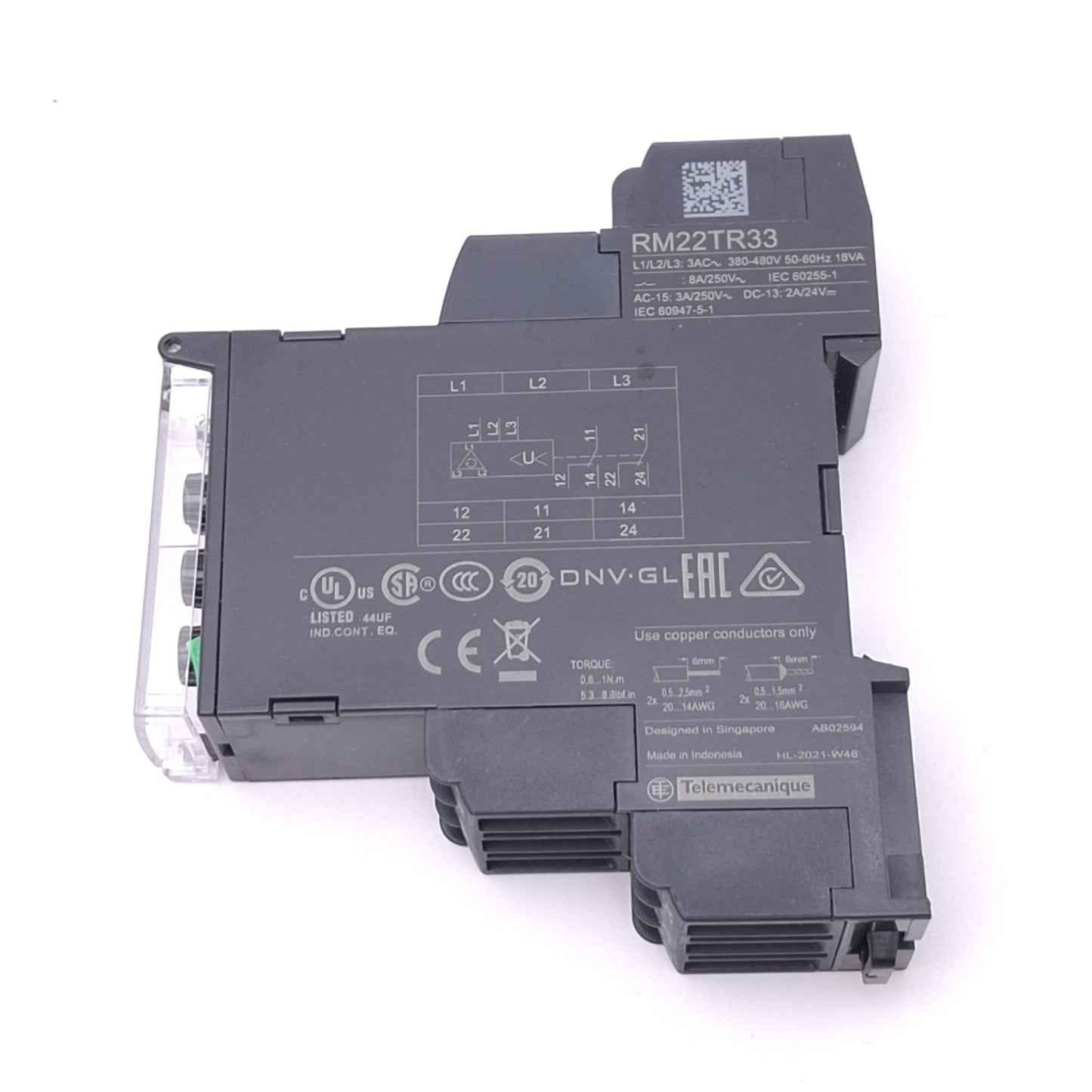 Used Schneider Electric RM22TR33 Harmony Control Relay, 3-Phase, 380-480VAC, DIN Rail