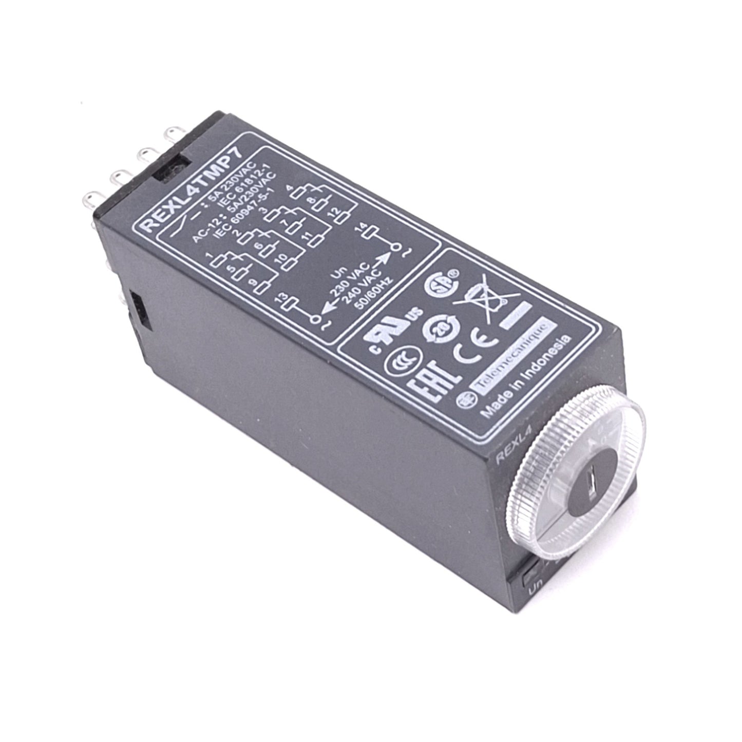 New – Open box Schneider Electric REXL4TMP7 Zelio Time Delay Relay, 4PDT 0.1s-100h, 230VAC Coil