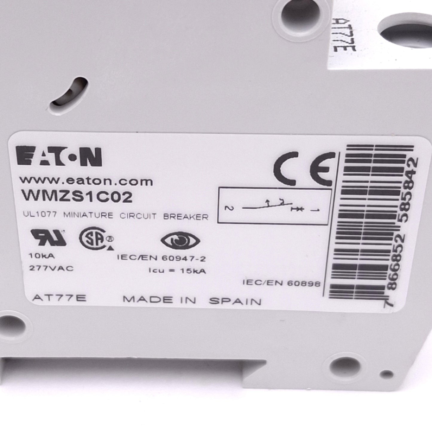 Used Lot of 4 Eaton WMZS1C02 Circuit Breakers, 1-Pole 2A, 230/400VAC Max, DIN Rail