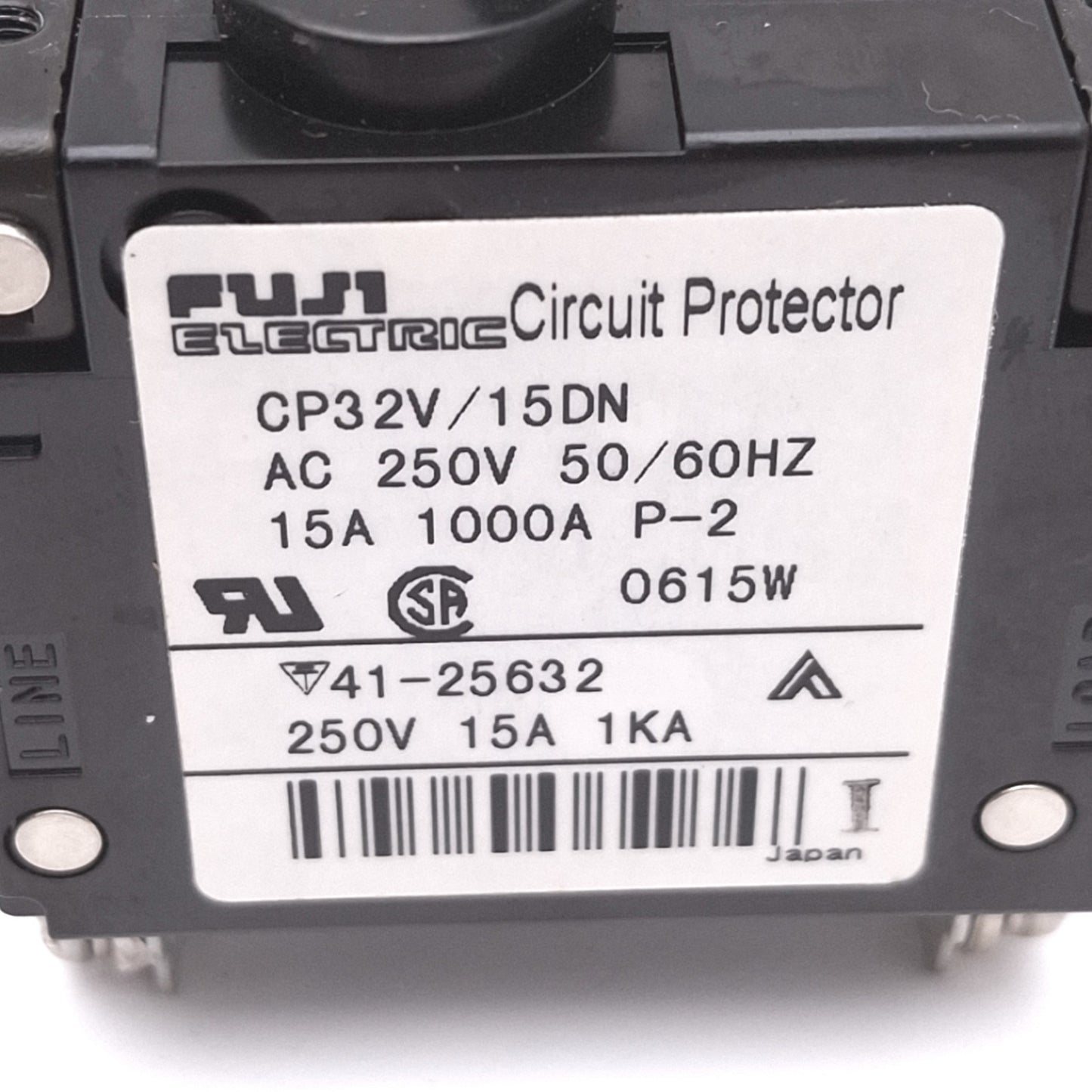 Used Fuji Electric CP32V/15DN Magnetic Circuit Protector, 2-Pole 15A, 250VAC Max