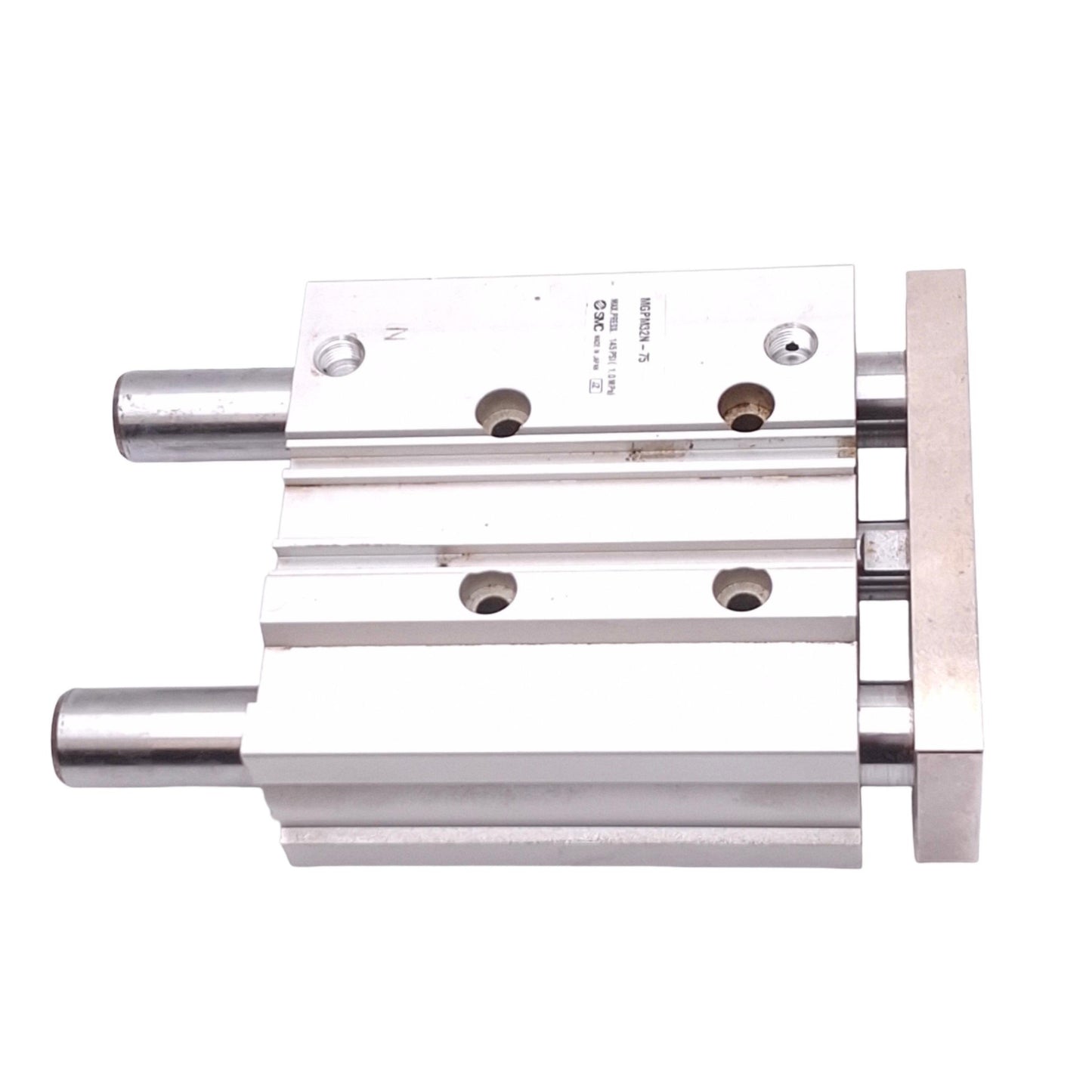 Used SMC MGPM32N-75 Guided Cylinder, 32mm Bore, 75mm Stroke, 1/8 NPT, 145psi Max