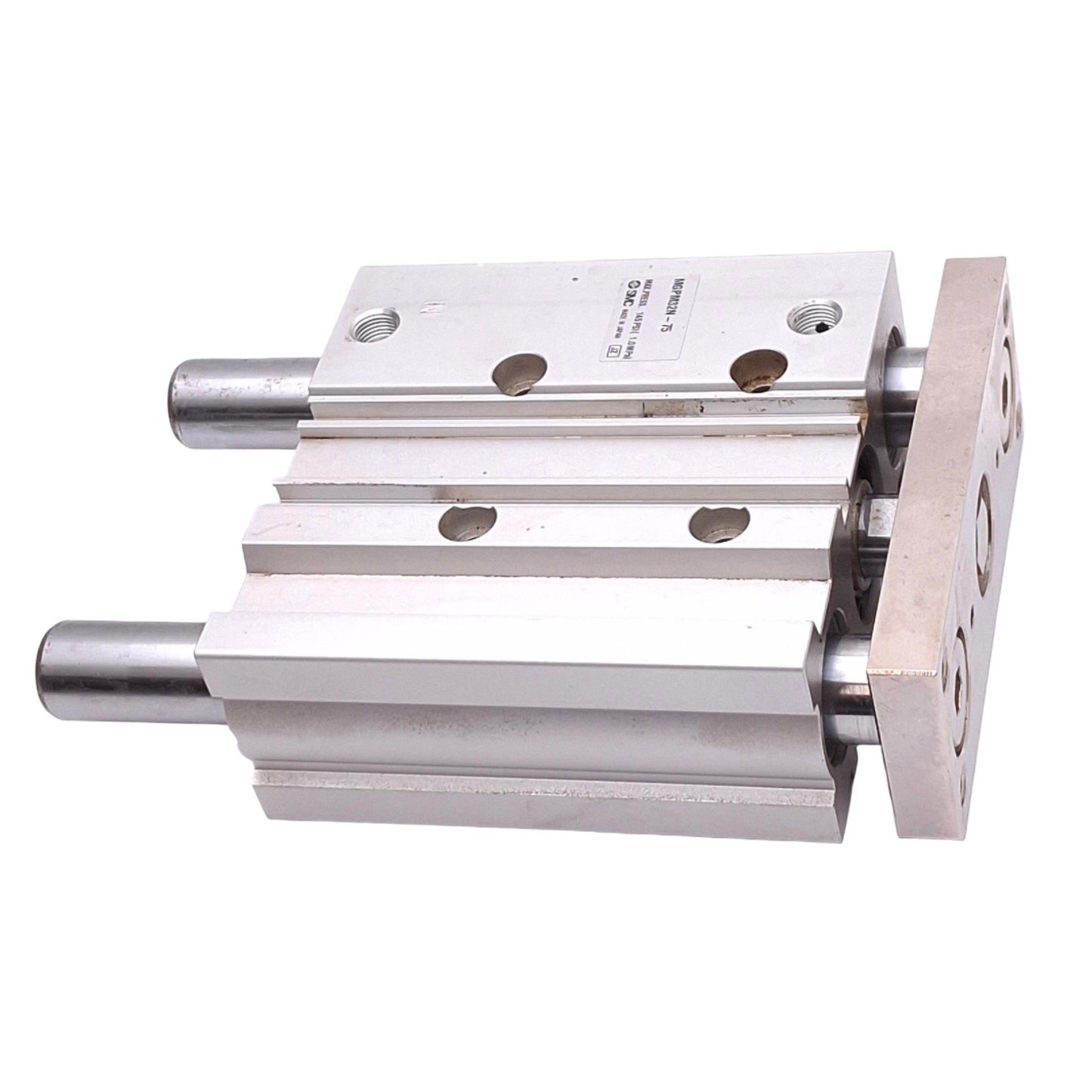 Used SMC MGPM32N-75 Guided Cylinder, 32mm Bore, 75mm Stroke, 1/8 NPT, 145psi Max