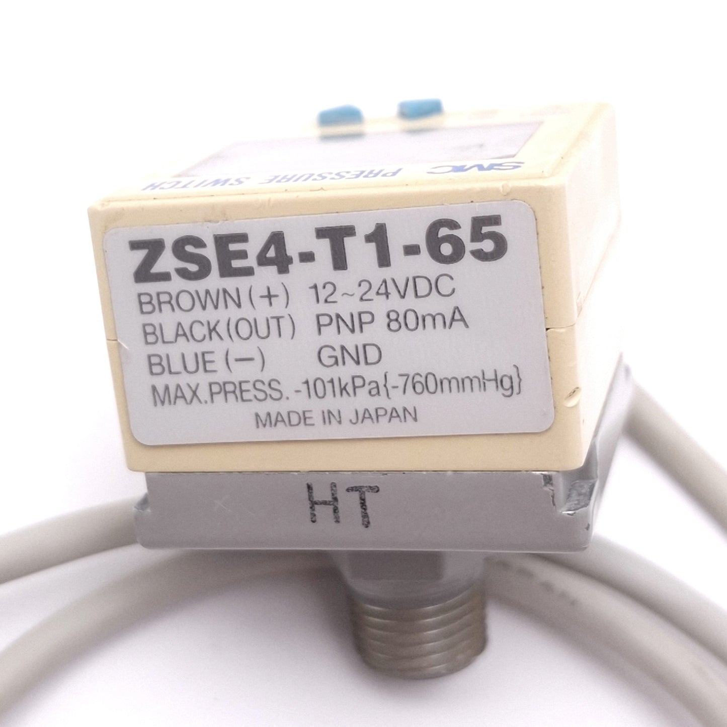 Used SMC ZSE4-T1-65 Digital Vacuum Pressure Switch, -101kPa, 12-24VDC, PNP, 1/8 NPT
