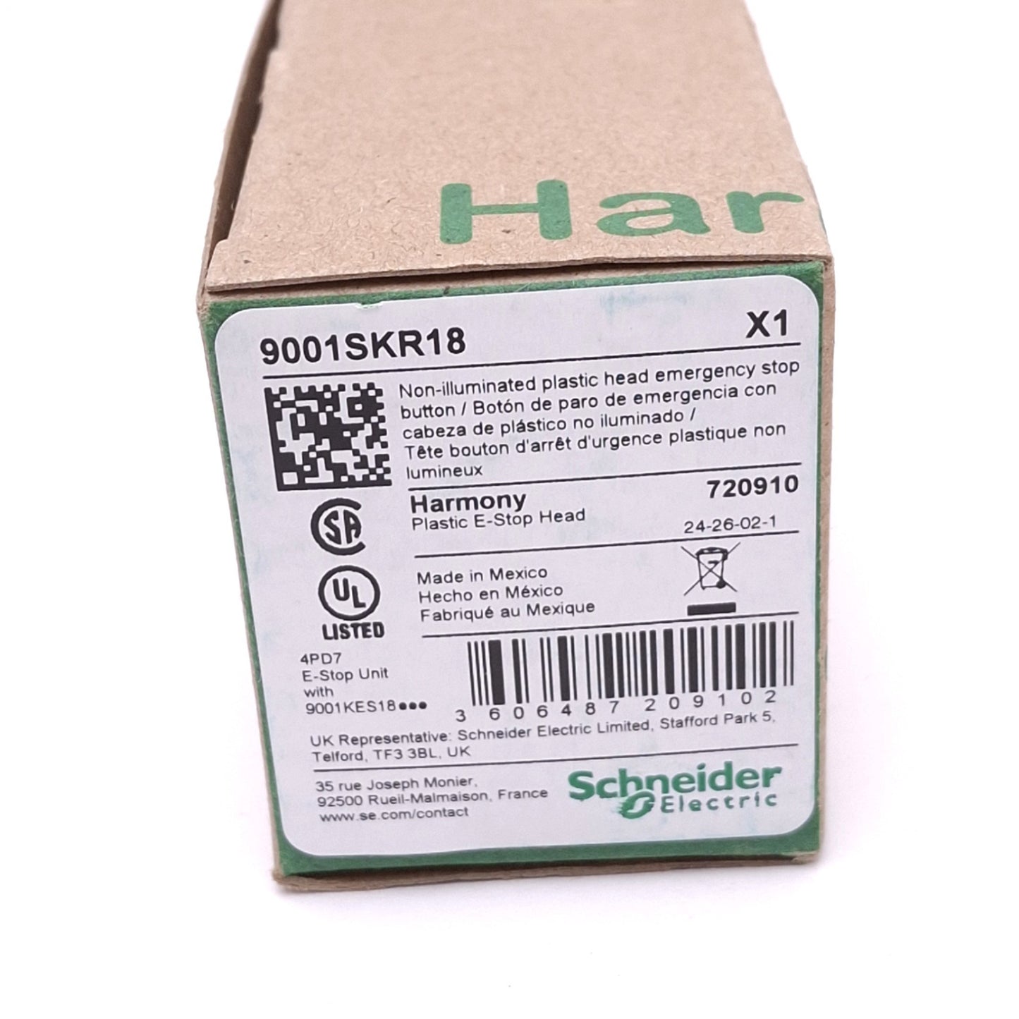 New Schneider Electric 9001SKR18 Red E-Stop Mushroom Head for 30mm Push/Twist Switch