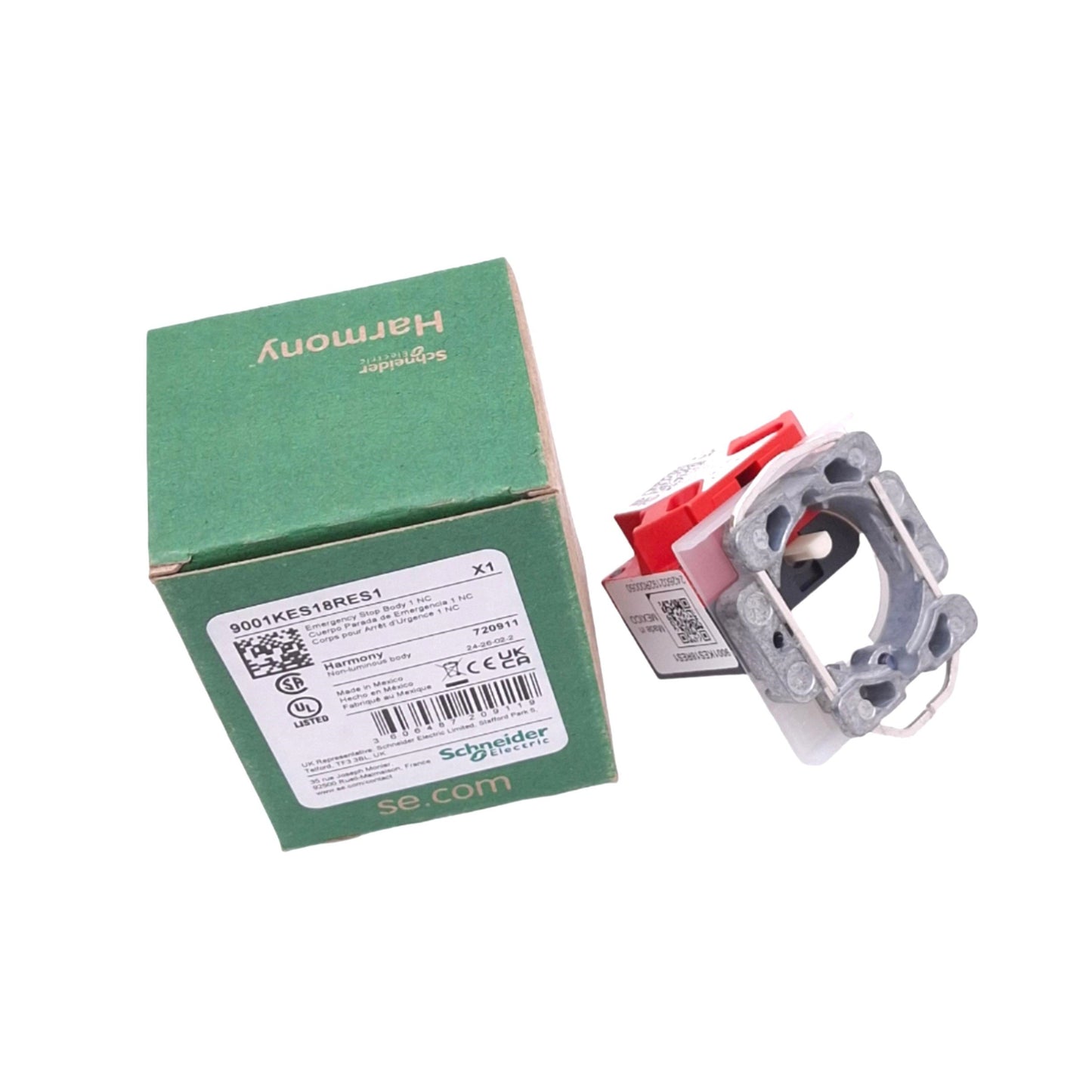 New Schneider Electric 9001KES18RES1, Harmony Body for 30mm E-Stop Switch, 1NC