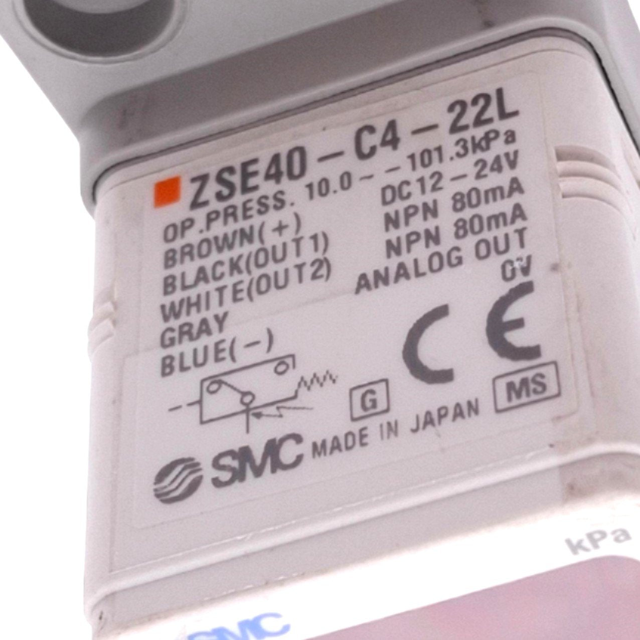 Used SMC ZSE40-C4-22L Digital Vacuum Pressure Switch, -101.3~10.0kPa, 24VDC, NPN Out