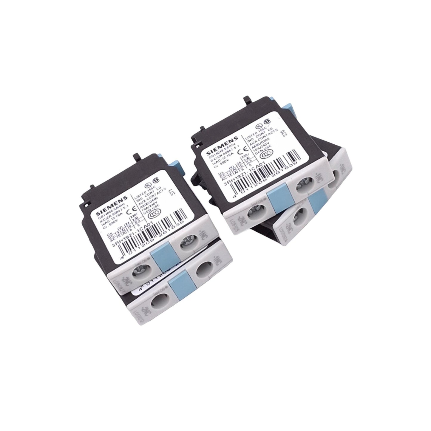 Used Lot of 4 Siemens 3RH1921-1CD01 Auxiliary Contact Blocks, 1NC, 690VAC 10A Max