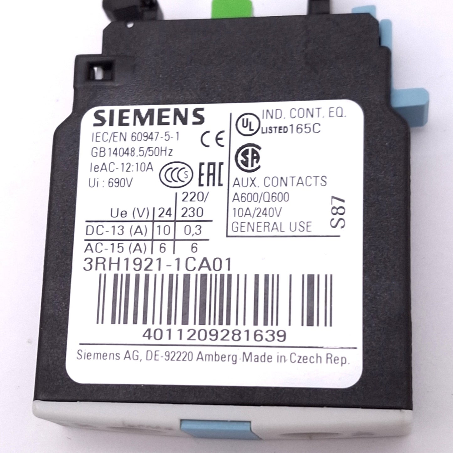 Used Lot of 4 Siemens 3RH1921-1CD01 Auxiliary Contact Blocks, 1NC, 690VAC 10A Max
