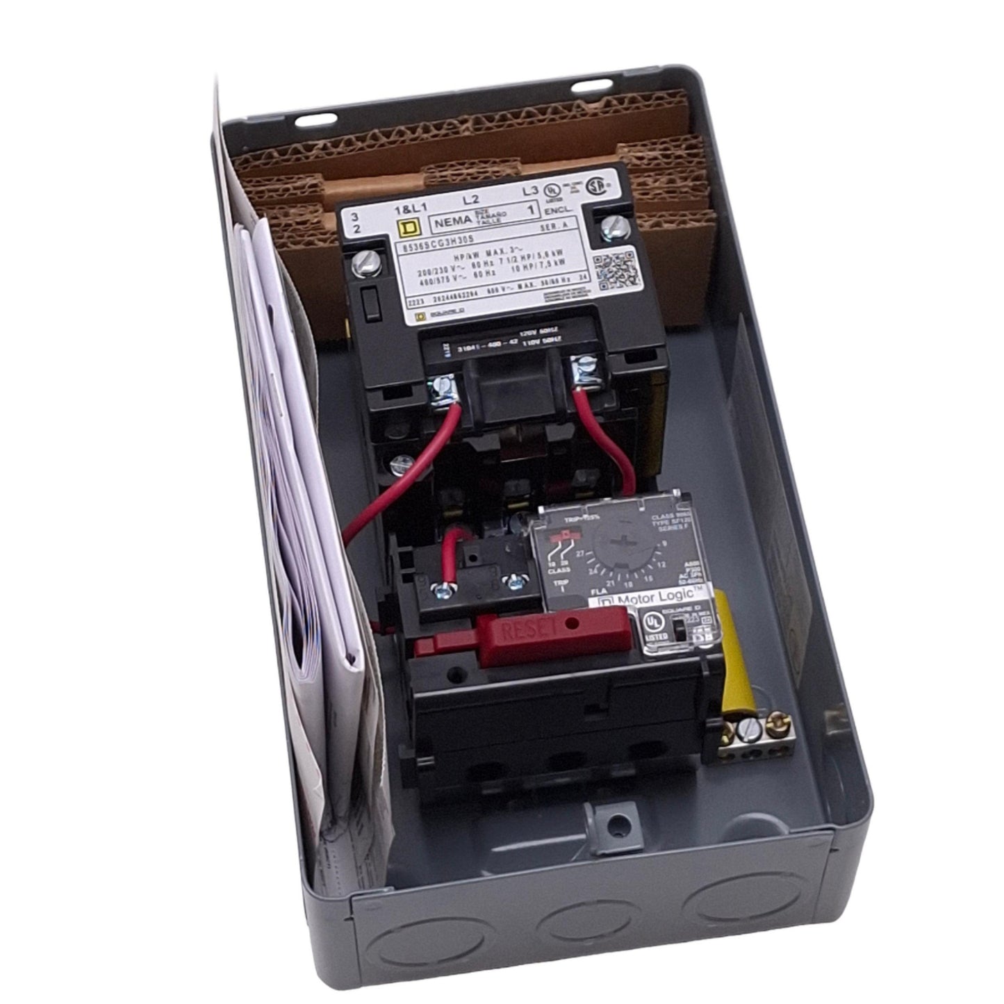 New Square D 8536SCG3V02H30S Motor Starter, 3-Pole 27A, 120VAC Coil NEMA 1 Enclosure