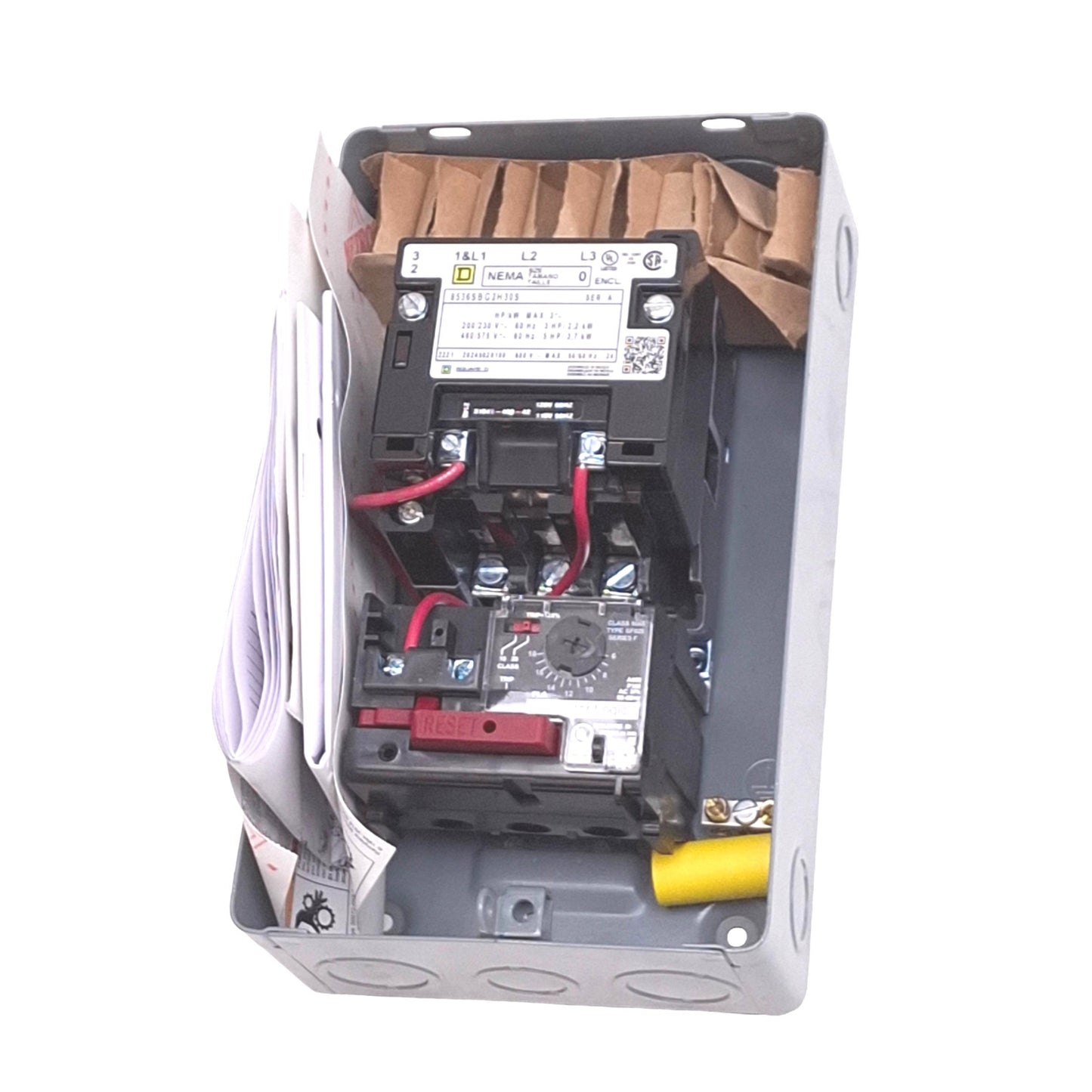 New – Open box Square D 8536SBG3V02H30S Motor Starter, 3-Pole 18A, 120VAC, NEMA 1 Enclosure