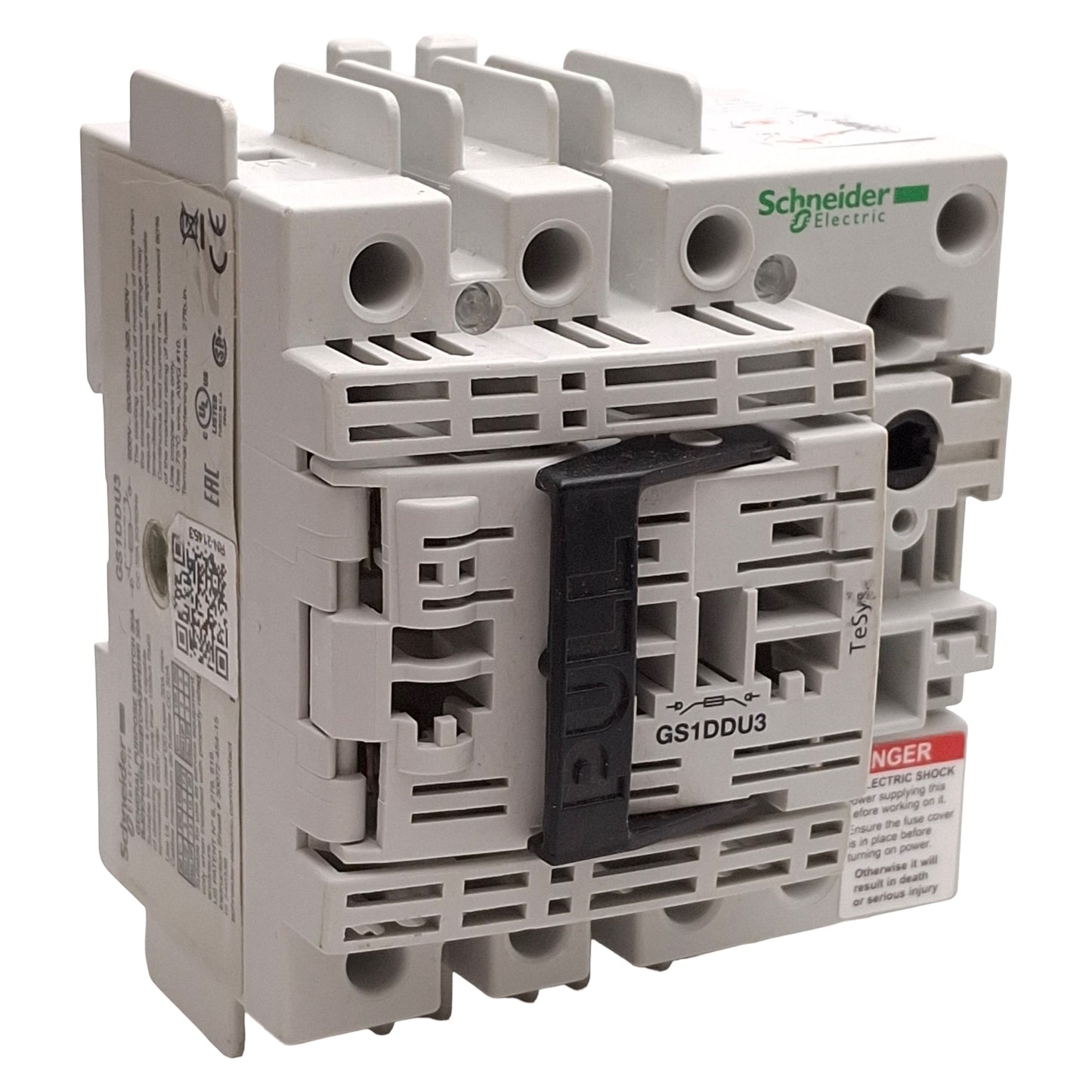 Used Schneider Electric GS1DDU3 Disconnect Switch, 3-Pole, 3Ø 600VAC 30A, DIN Rail