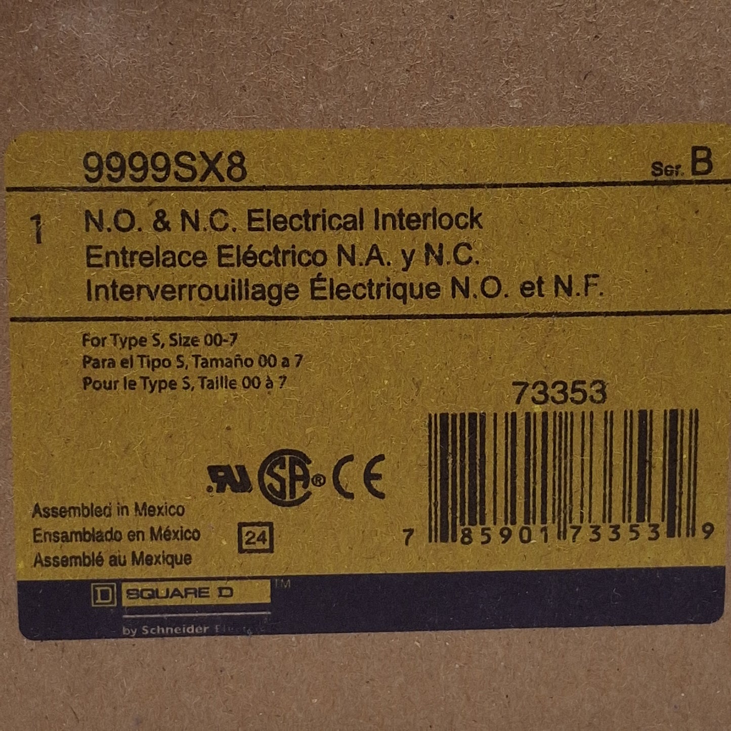 New Square D 9999SX8 Auxiliary Contact Kit For NEMA Contactor, 1NO+1NC, 10A 600VAC