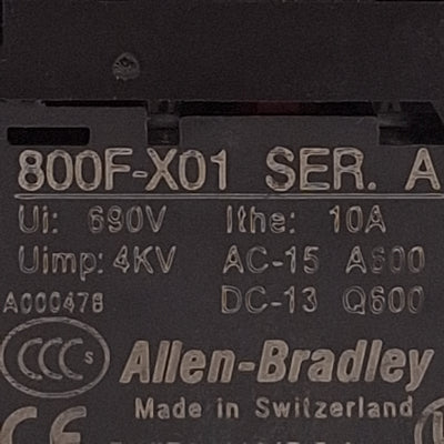 Used Allen Bradley 800FP-MT64PX02 E-Stop Pushbutton, Twist-Release, 2NC, 10A 600VAC