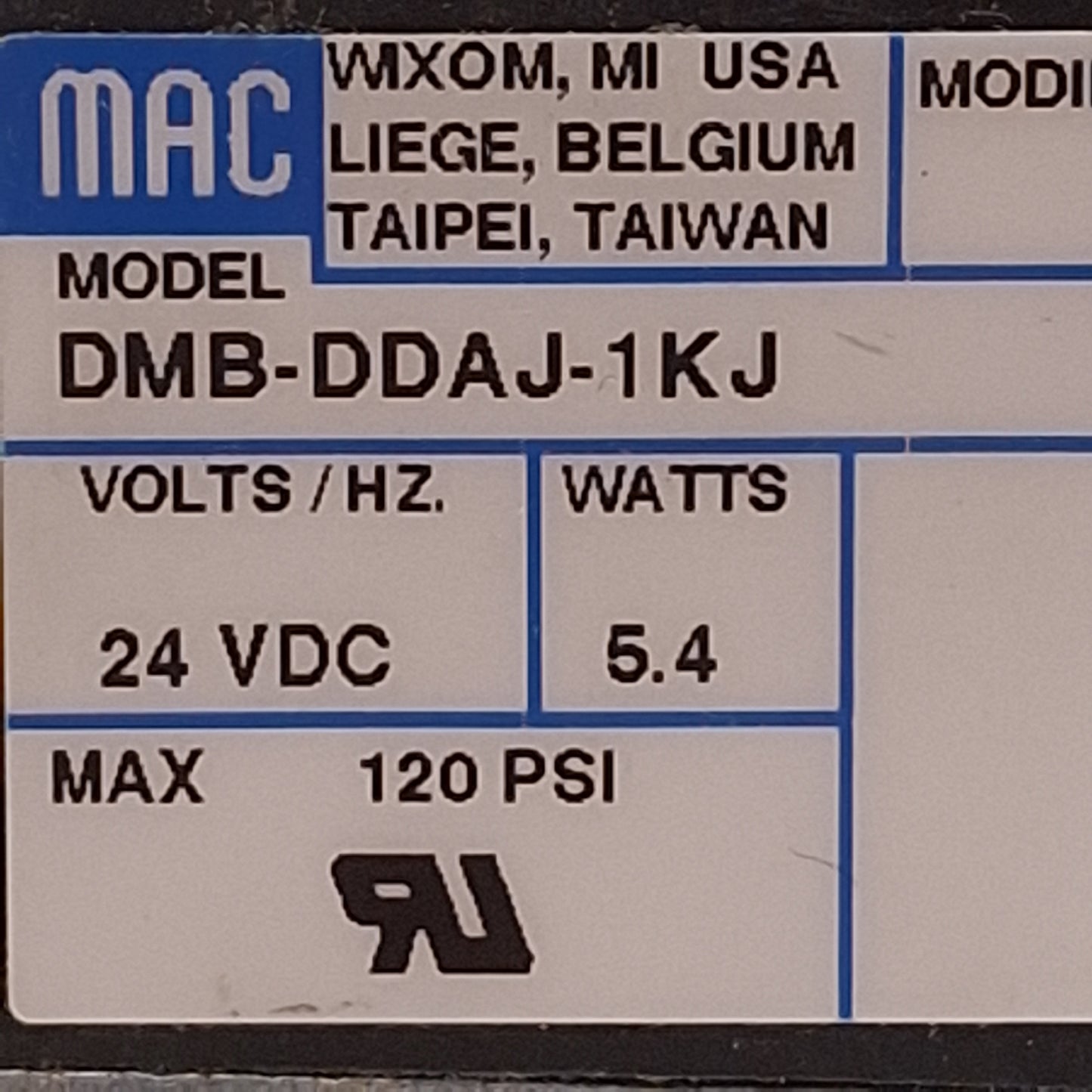 Used Mac 411A-B0A-DM-DDAJ-1KJ Solenoid Valve, 5/2-Way, 1/8in & 1/4in NPT, 24VDC Coil
