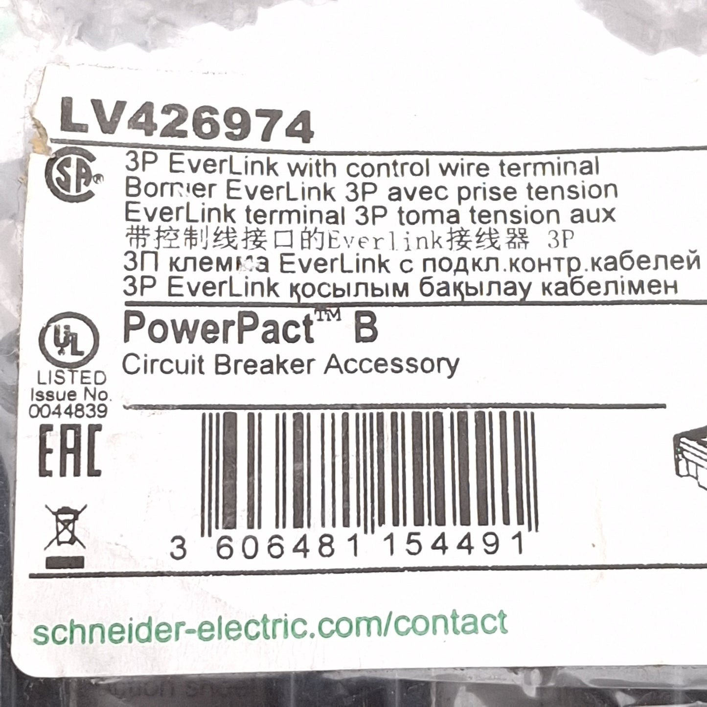 New Schneider Electric LV426974 EverLink Lug Kit For PowerPacT B Circuit Breaker