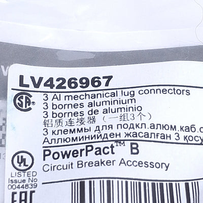 New Schneider Electric LV426967 Lug Kit 15-125A, Fixed Mounting, Copper Conductor