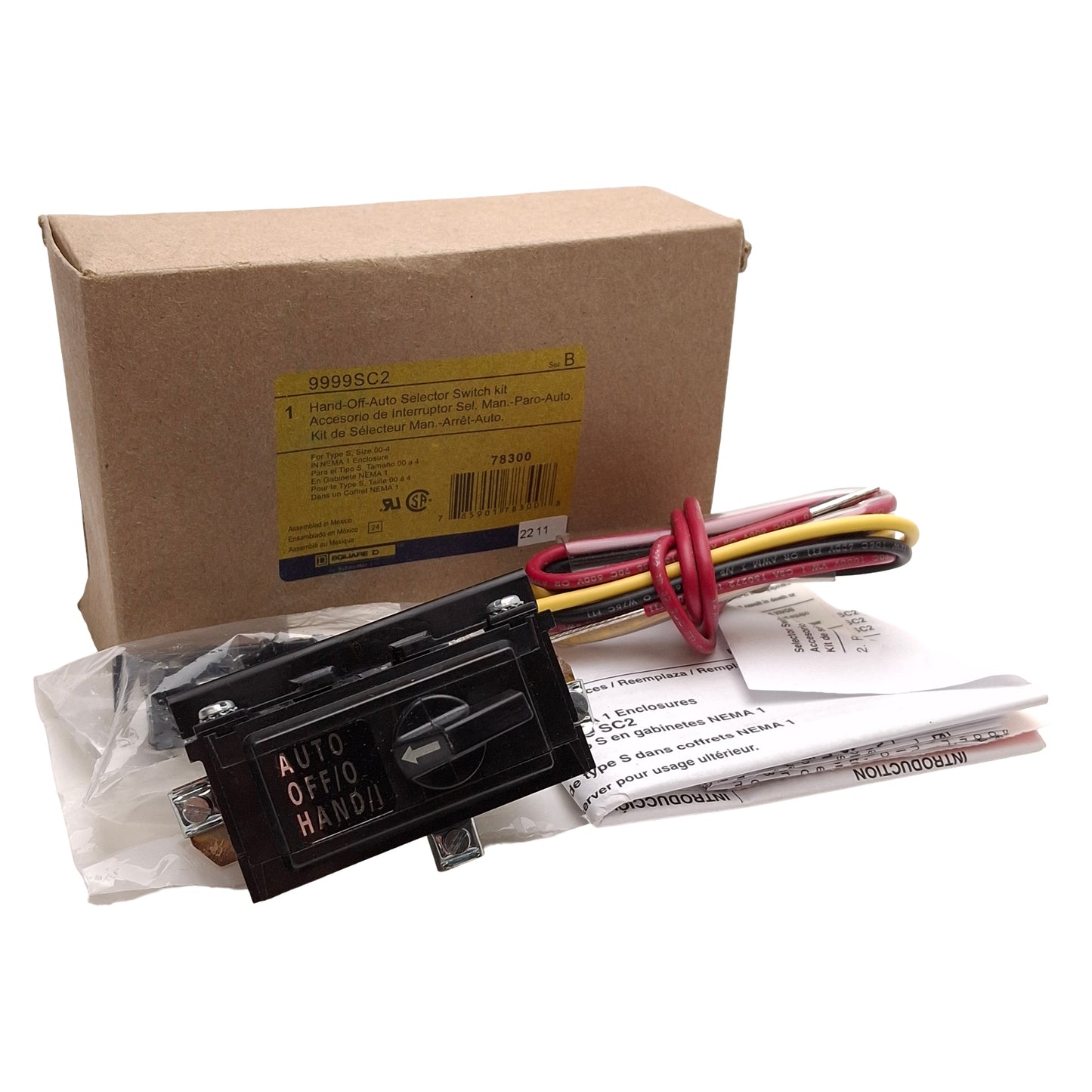 New Square D 9999SC2 Hand-Off-Auto Selector Switch Unit, Panel Mount, 5A 600VAC