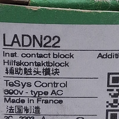 New Schneider Electric LADN22 Auxiliary Contact Block 10A 690VAC, 2NO 2NC, Top Mount