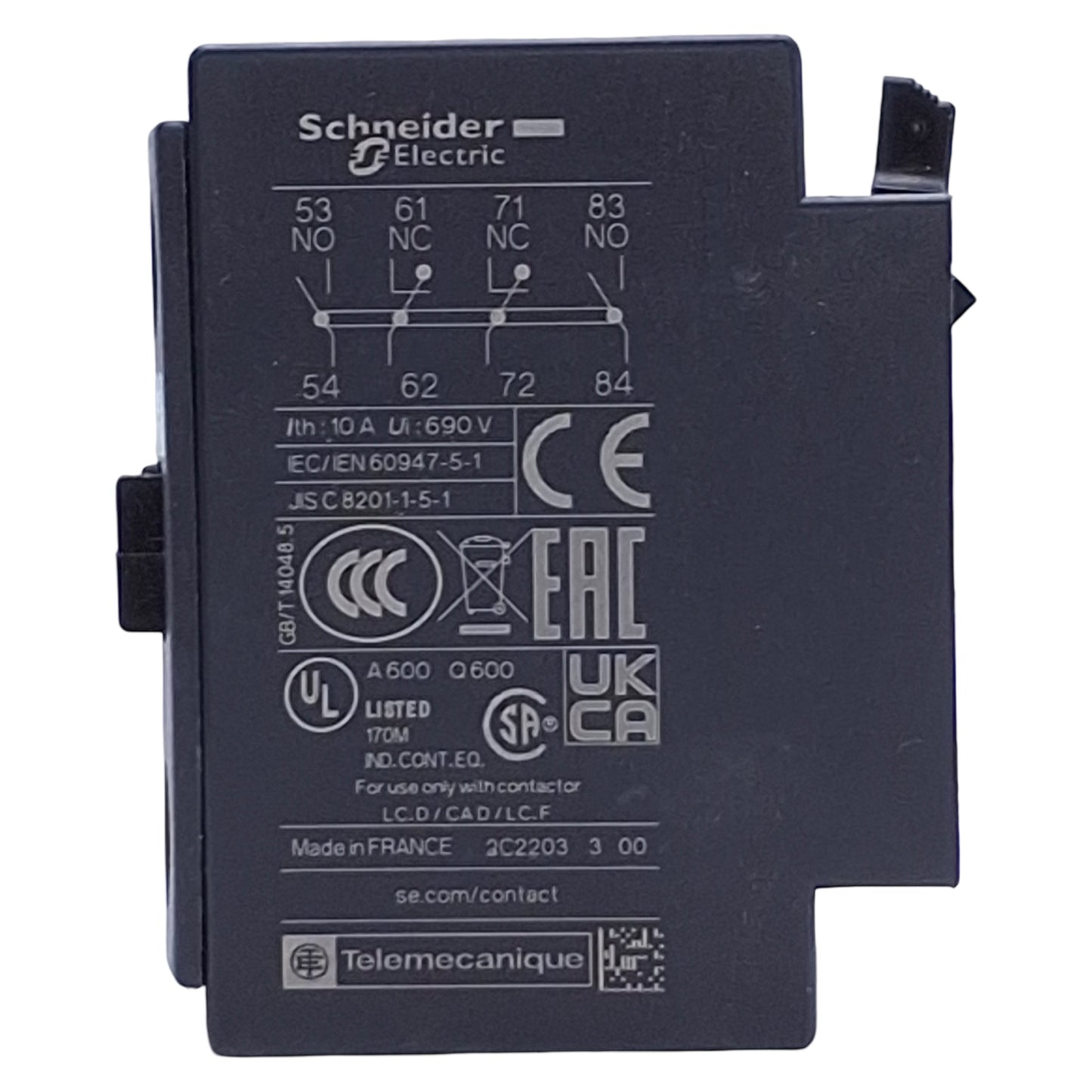 New Schneider Electric LADN22 Auxiliary Contact Block 10A 690VAC, 2NO 2NC, Top Mount