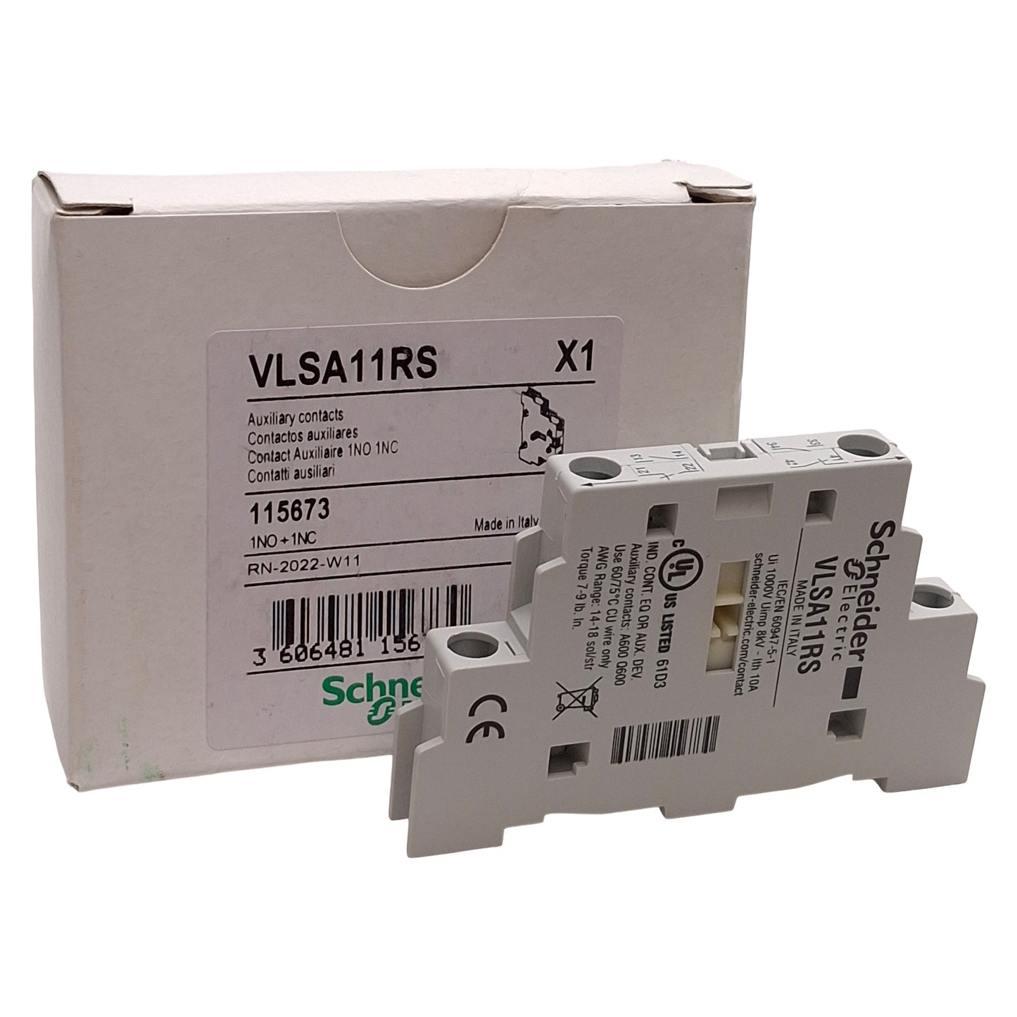 New Schneider Electric VLSA11RS TeSys VLS Auxiliary Contact Block, 1NO+1NC, DIN Rail