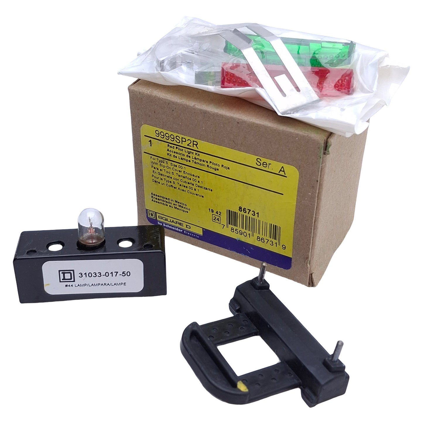 Used Square D 9999SP2R Pilot Light Kit 600VAC, NEMA 0 to 1, Green/Red Signaling Color