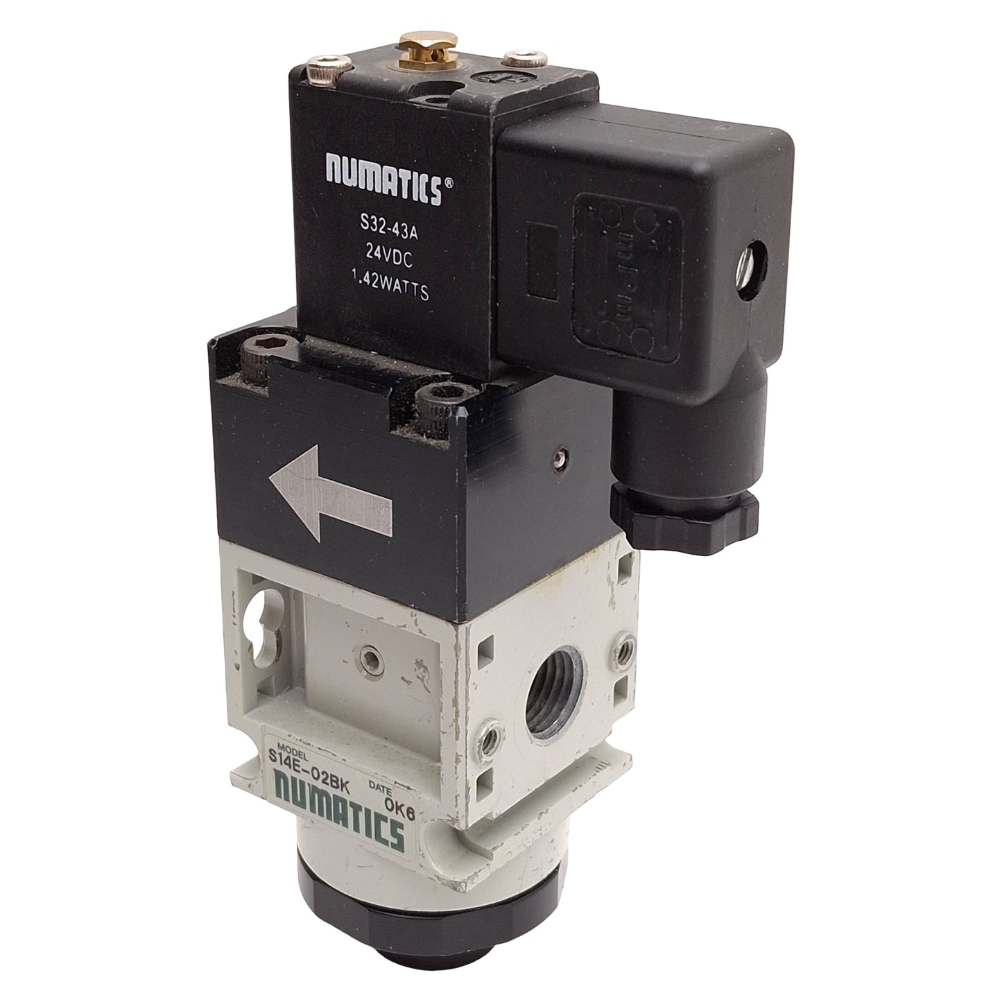 Used Numatics S14E-02BK Solenoid Quick Exhaust Valve, 40-150psi 1/8in NPTF 24VDC Coil