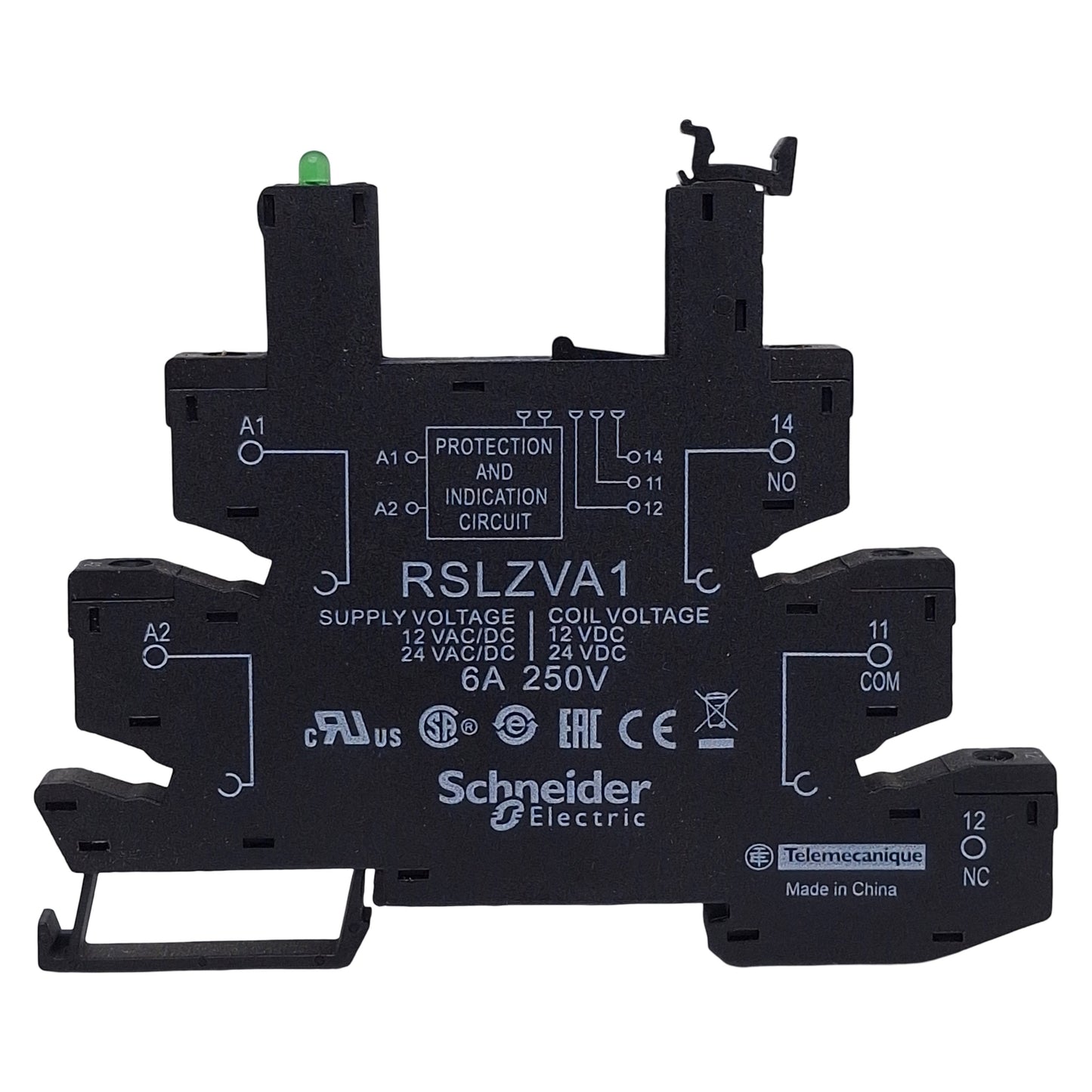 Used Lot of 2 Schneider Electric RSLZVA1 Relay Socket, 12-24VDC In, 6A 250VAC Max