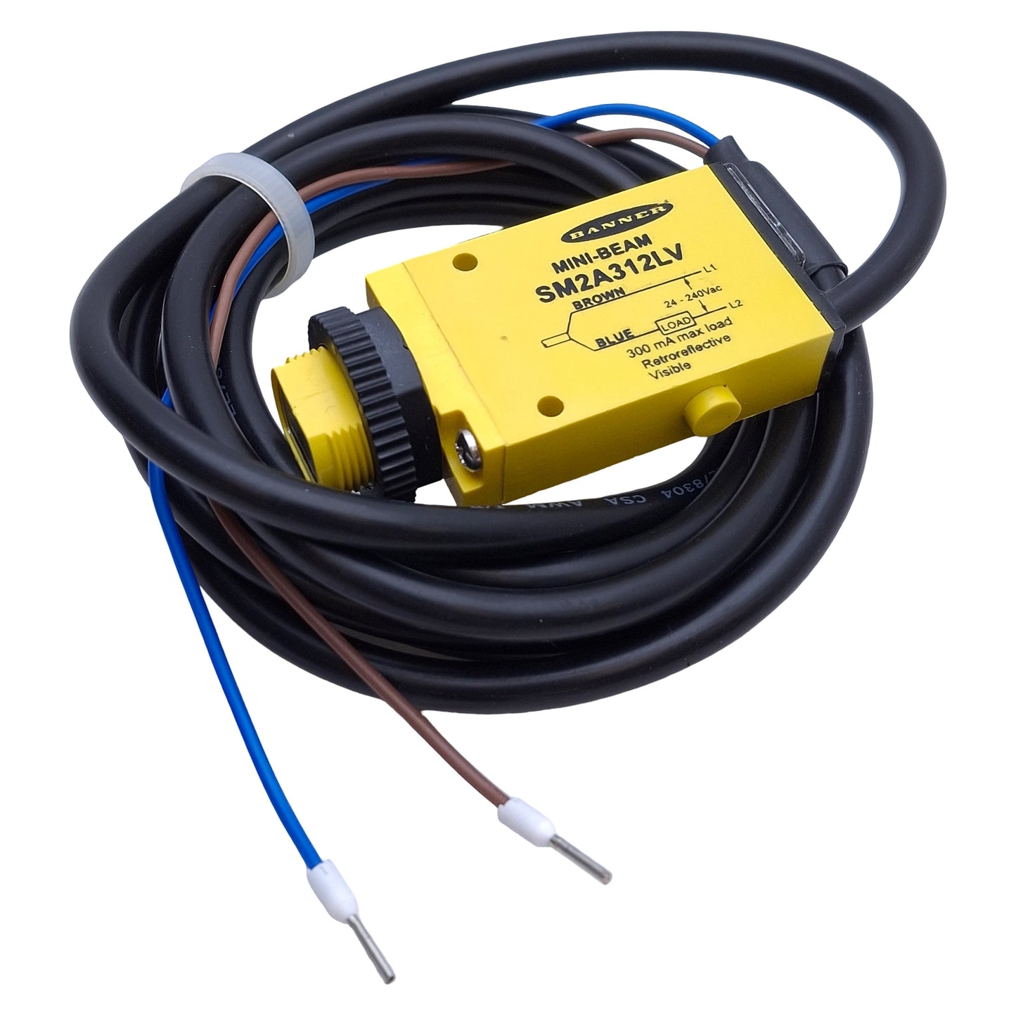 Used Banner SM2A312LV Retroreflective Mini Beam Sensor 24-240VAC, 5m Range, 2m Cable