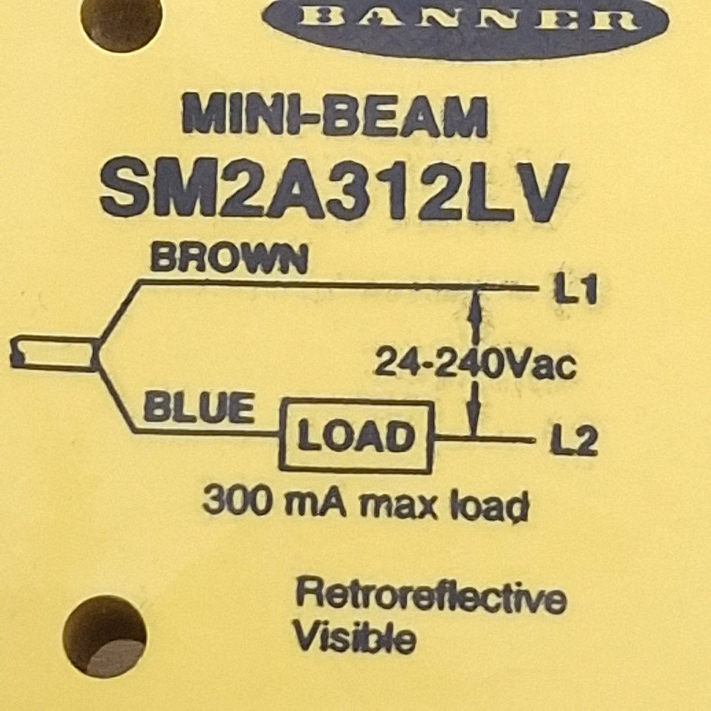 Used Banner SM2A312LV Retroreflective Mini Beam Sensor 24-240VAC, 5m Range, 2ft Cable