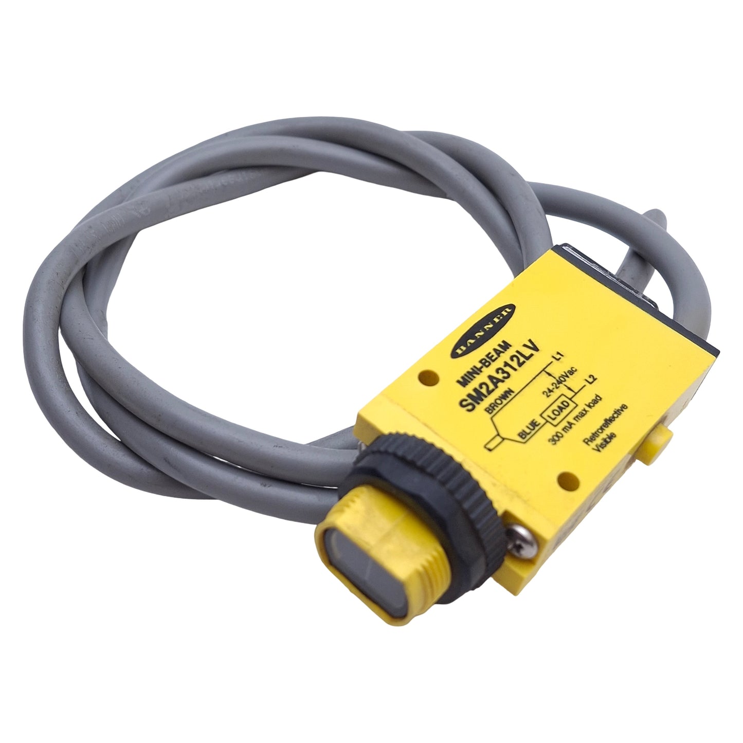 Used Banner SM2A312LV Retroreflective Mini Beam Sensor 24-240VAC, 5m Range, 2ft Cable