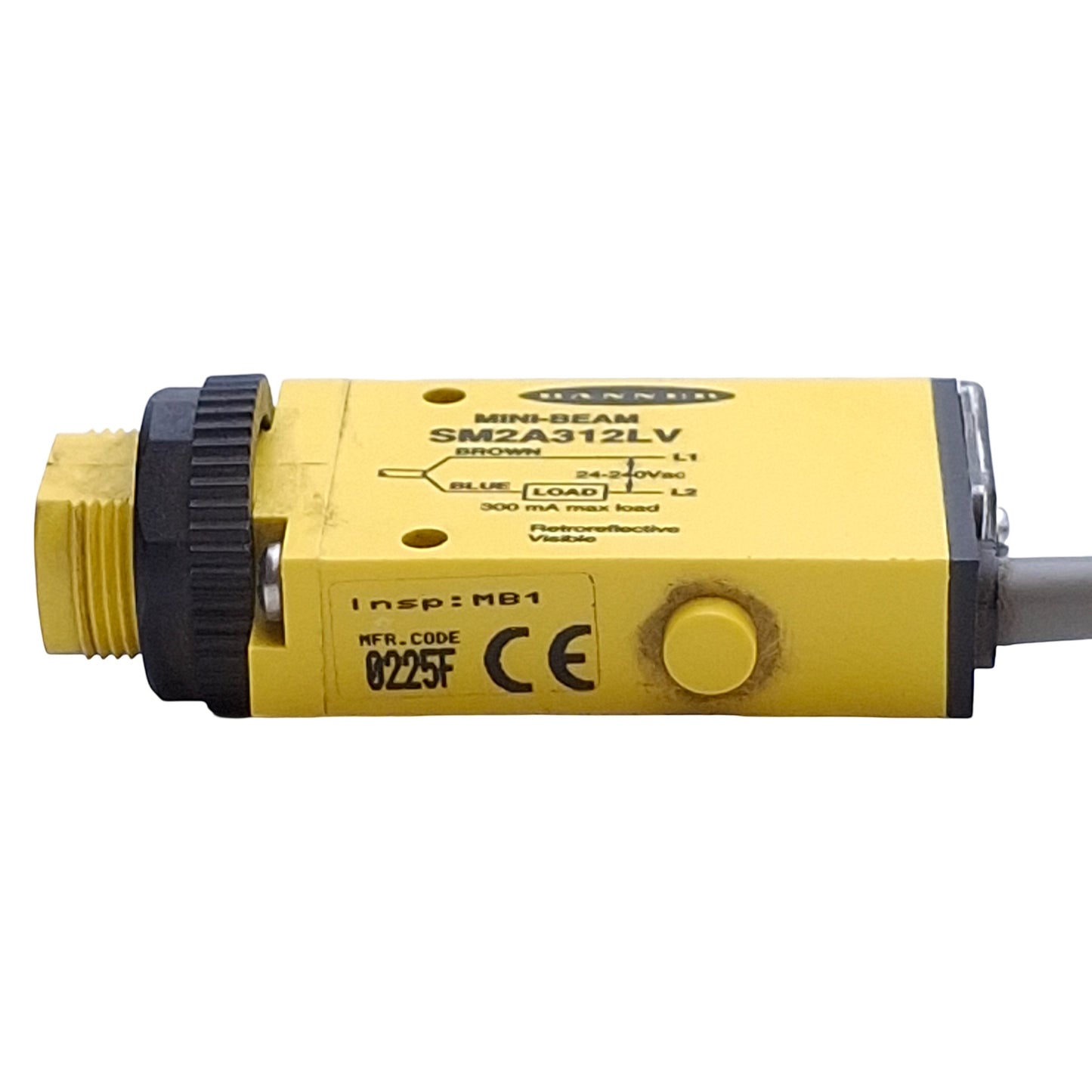 Used Banner SM2A312LV Retroreflective Mini Beam Sensor 24-240VAC, 5m Range, 2ft Cable