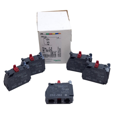 New Lot of 5 Schneider Electric ZBE102 Switch Contact Block, NC, 10A 600V, 22mm