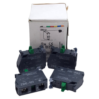 New Lot of 4 Schneider Electric ZBE101 Switch Contact Block, 1NO, 10A 600V, ø22mm