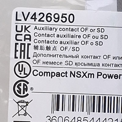New Schneider Electric LV426950 Auxiliary Contact Block, 1NO/NC, 5A 24V-600VAC